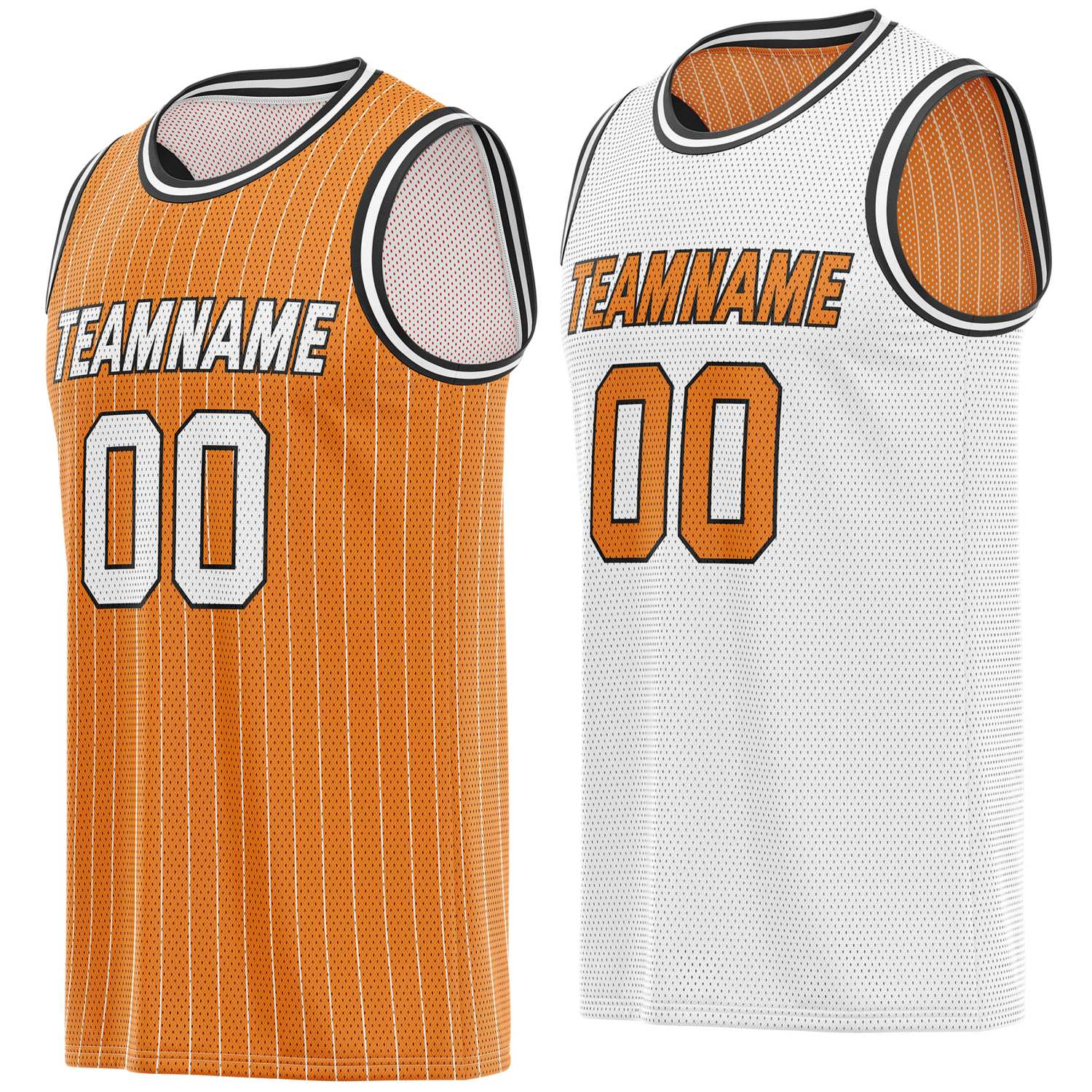 Custom Reversible Orange White Striped Mesh Basketball Jersey | Team & Player Name - Vosoli