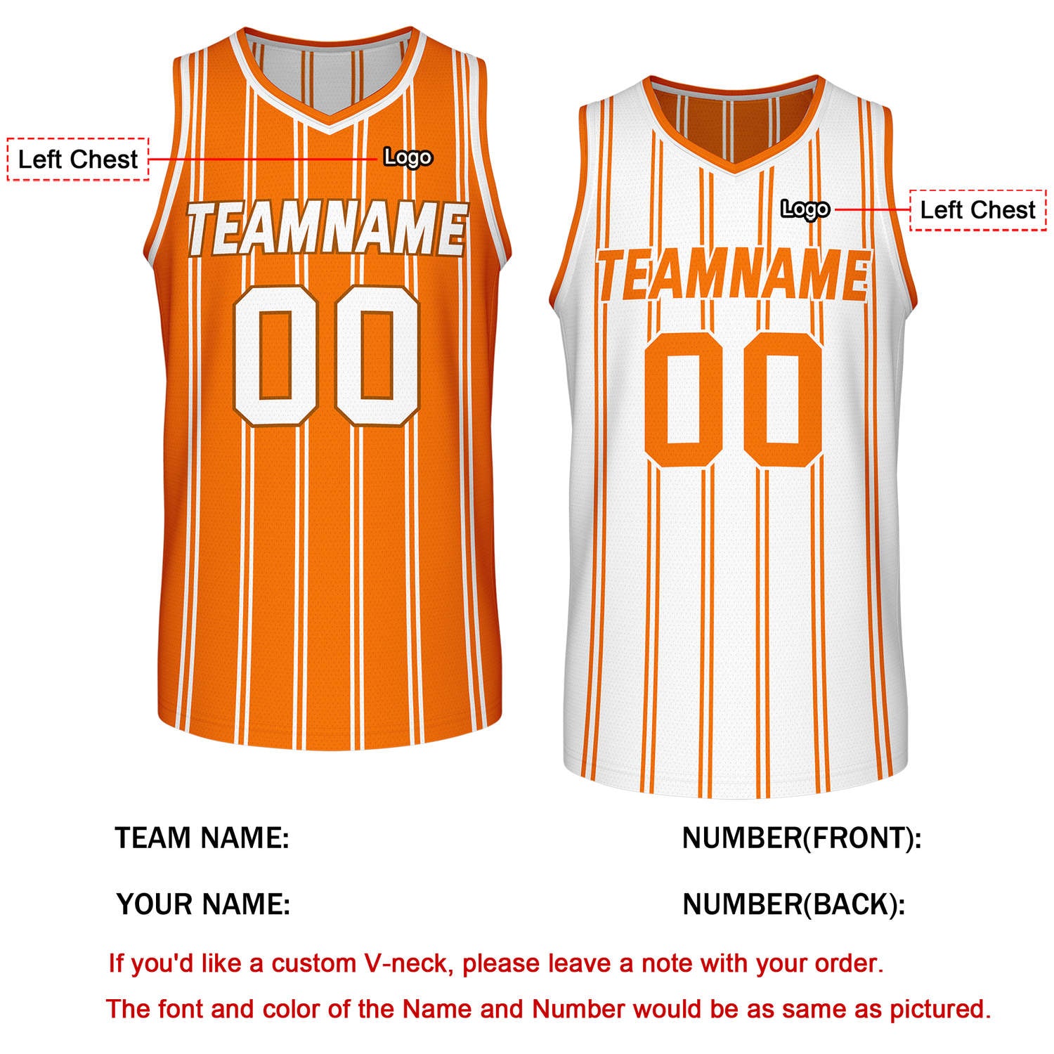 Custom Reversible Orange White Striped Basketball Jersey | Team Name & Number - Vosoli