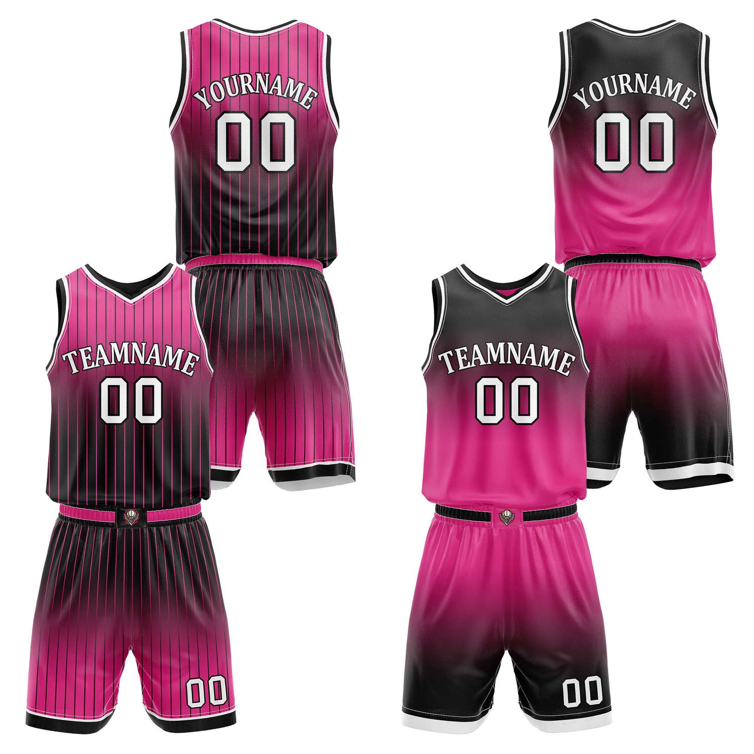 Custom Reversible Pink Black Gradient Striped Basketball Uniform Set | Team & Player Name - Vosoli