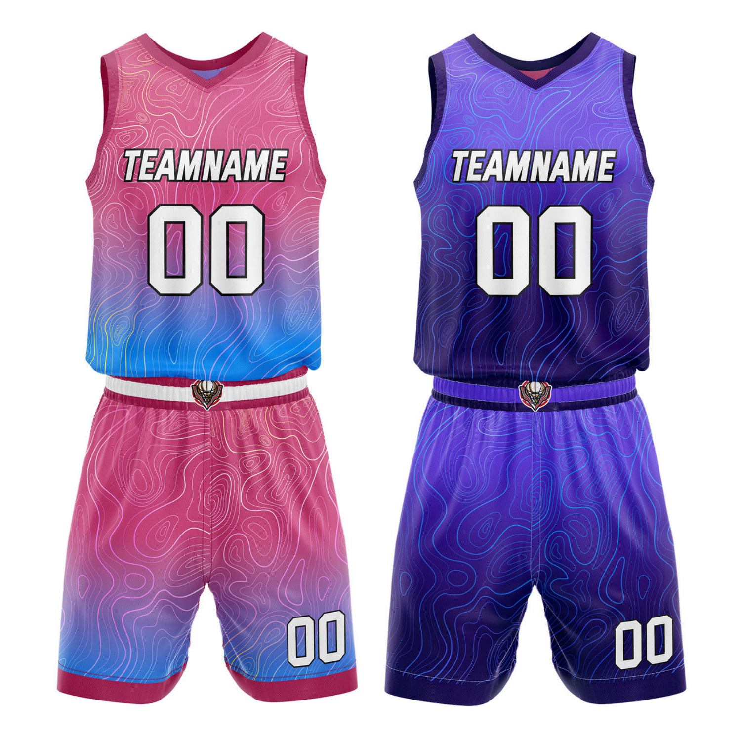 Custom Reversible Pink-Blue & Purple Wave Basketball Jersey Set - Personalized Team Name, Number & LOGO | Vosoli