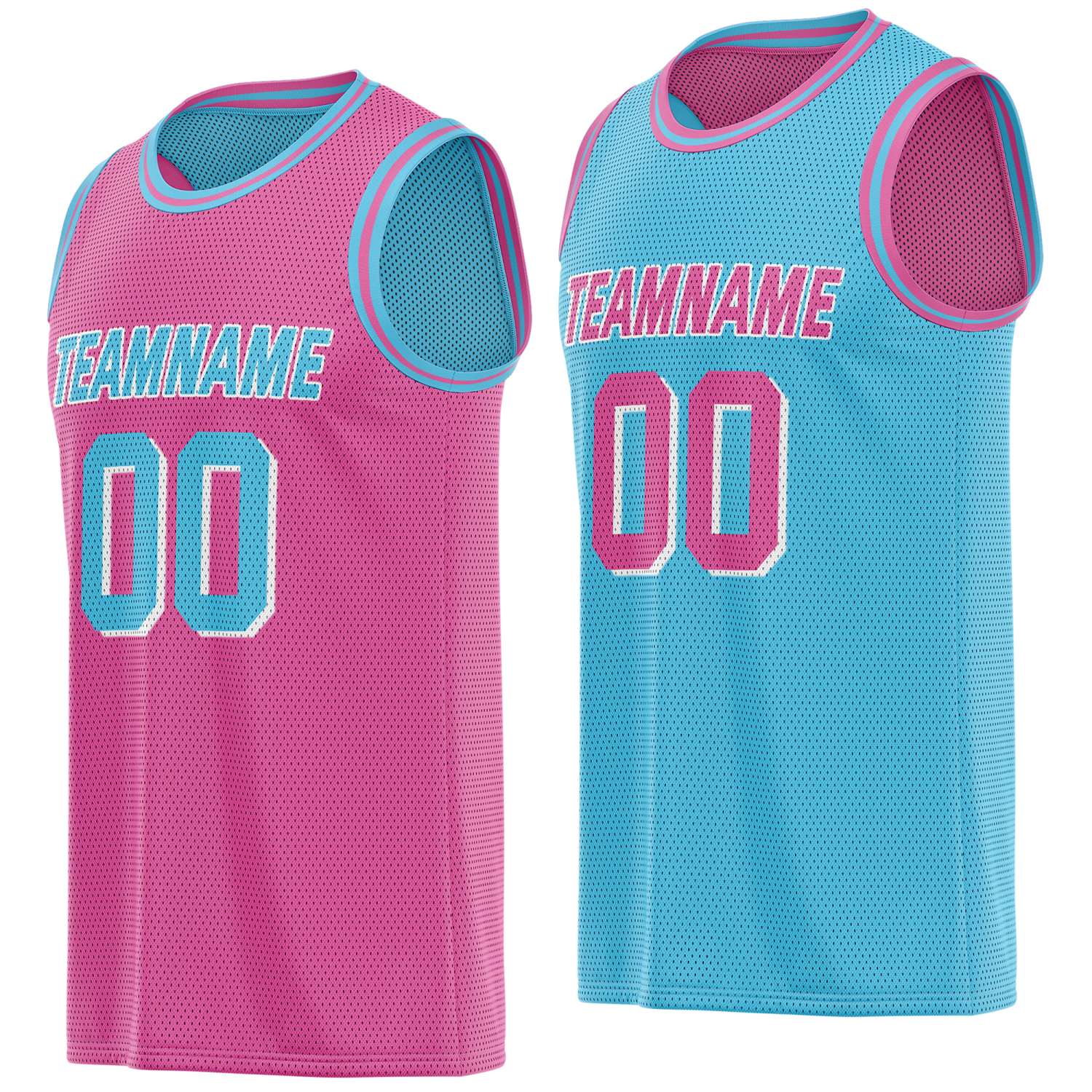 Custom reversible pink light blue basketball jersey, personalized team name number Logo breathable Mesh sports top for men women youth game practice - Vosoli