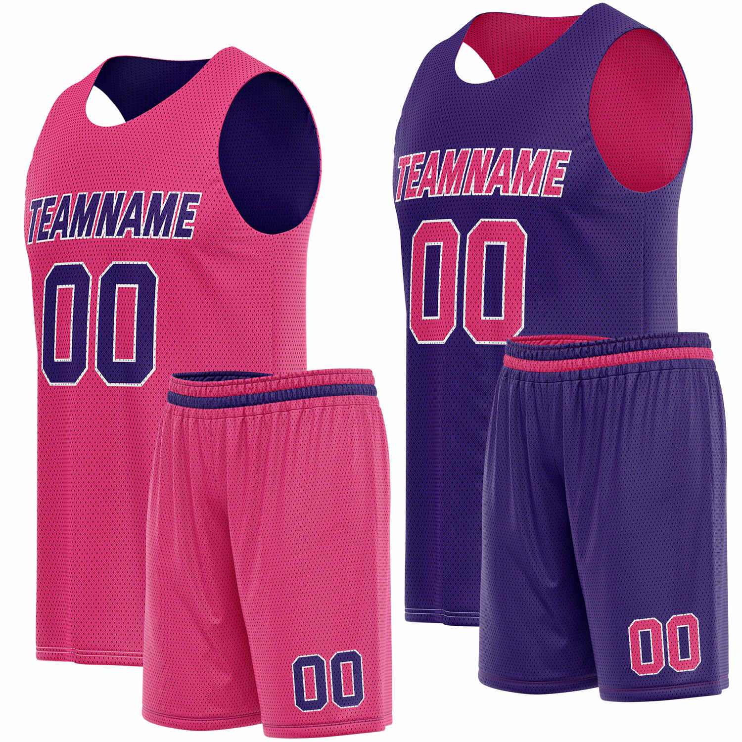 Custom Reversible Pink Navy Basketball Uniform Set | Team Name & Number - Vosoli