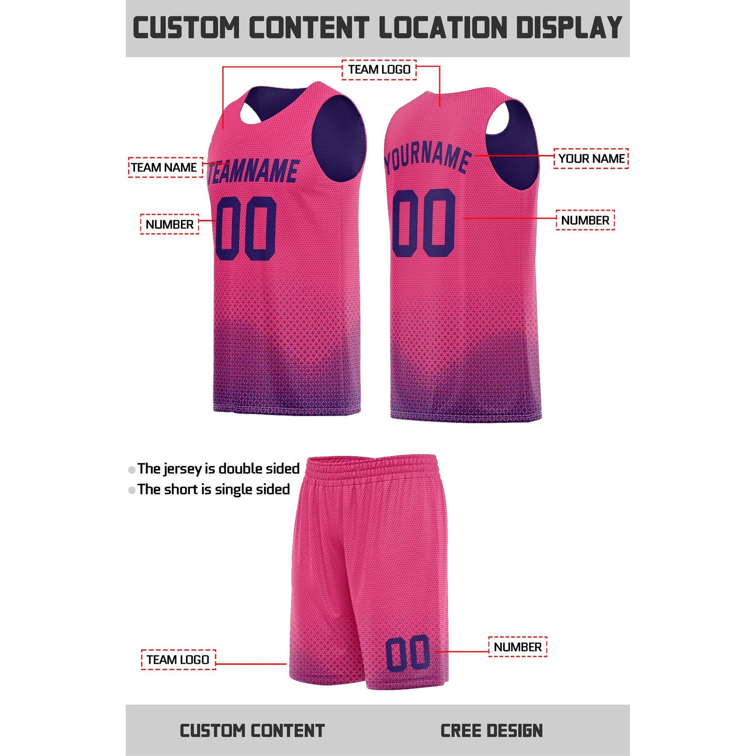 Custom Reversible Pink & Navy Mesh Basketball Uniform | Personalized Team Set | Vosoli