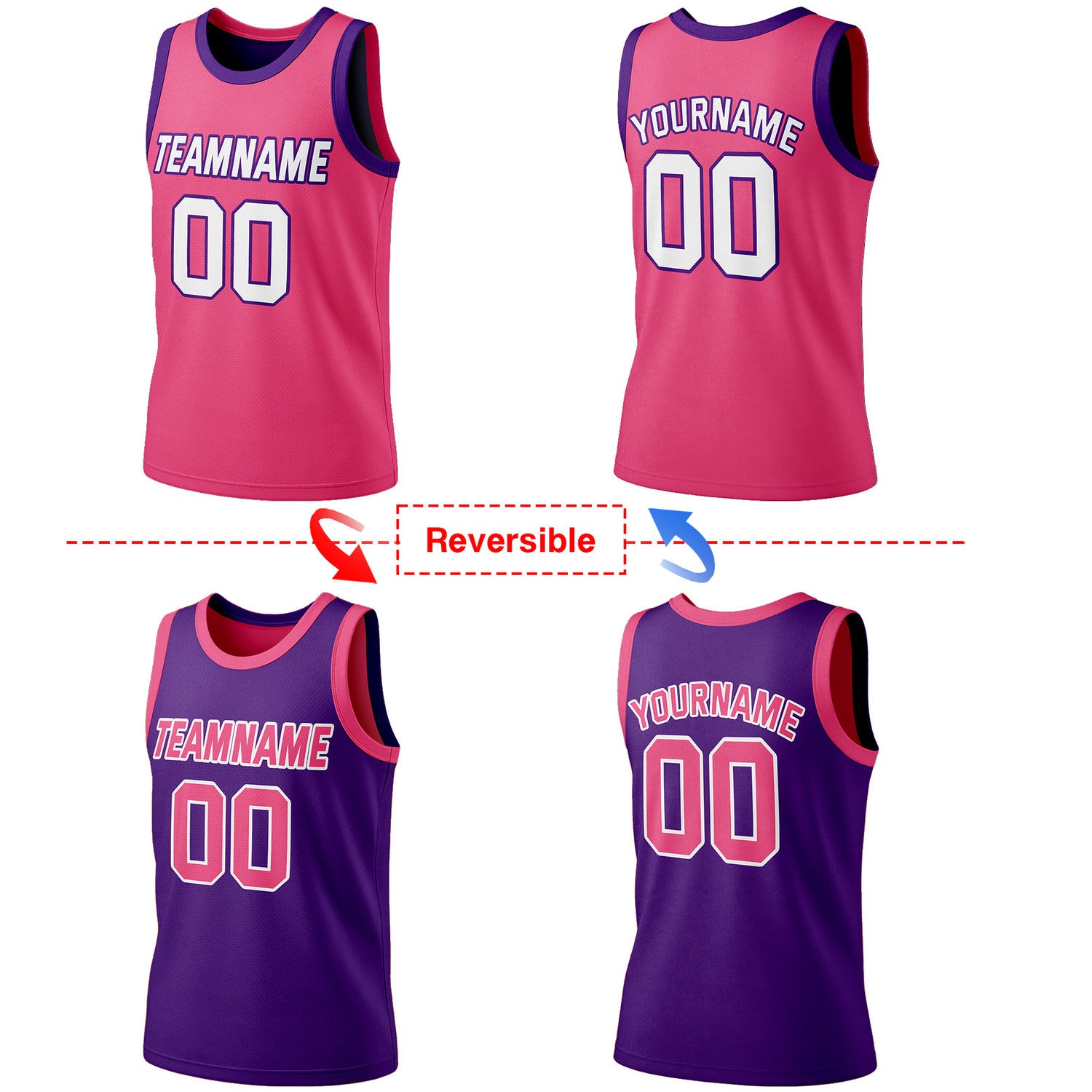 Custom Reversible Pink & Purple Basketball Jersey | Personalized Team Jersey | Vosoli