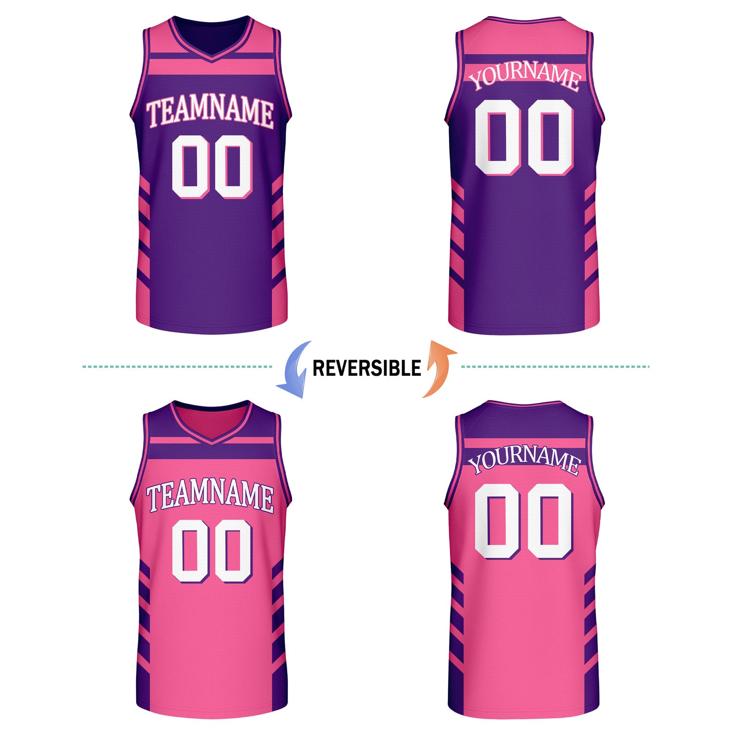 Custom Reversible Pink Purple Basketball Jersey | Personalized Team Jersey | Vosoli