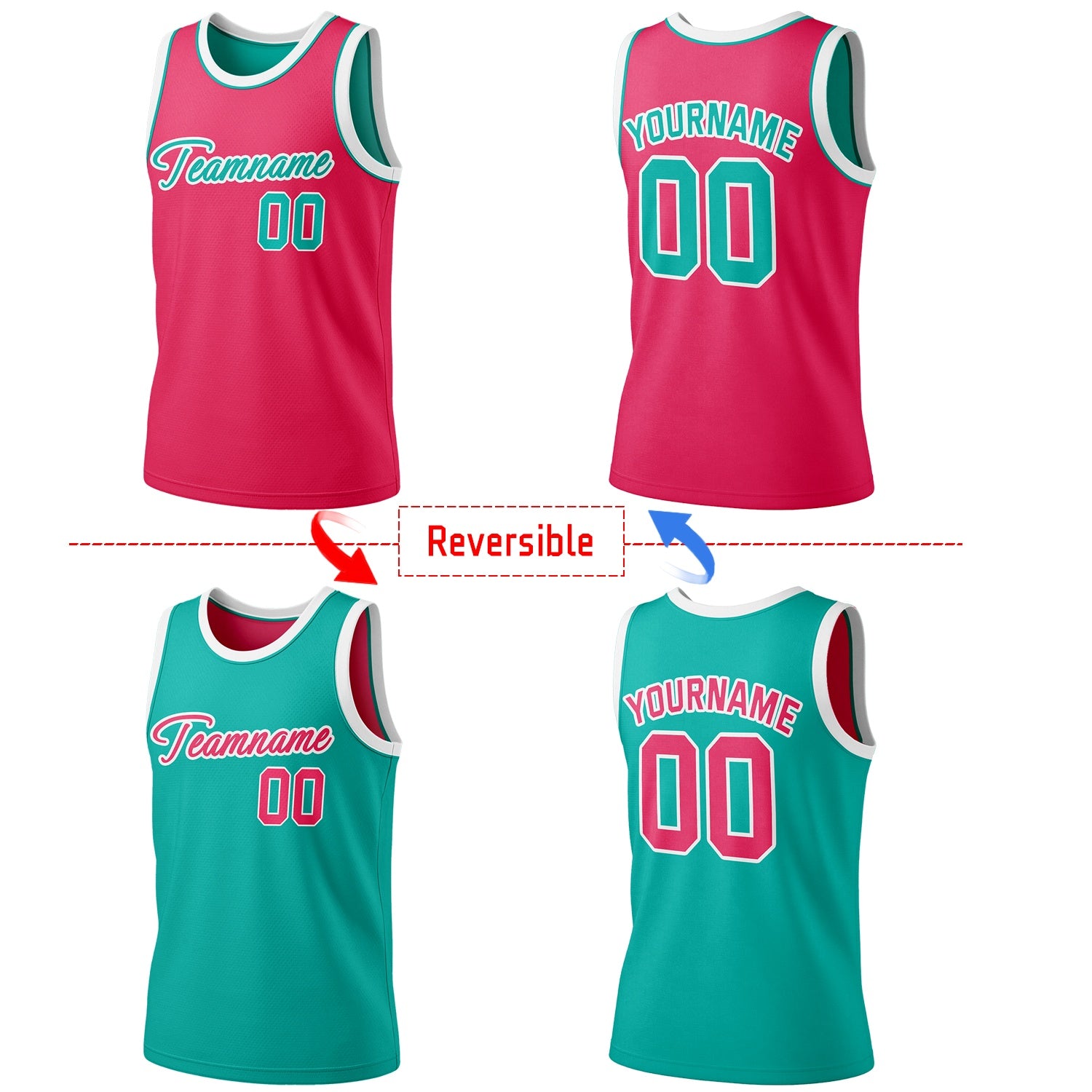 Custom Reversible Pink & Teal Basketball Jersey | Personalized Team Jersey | Vosoli