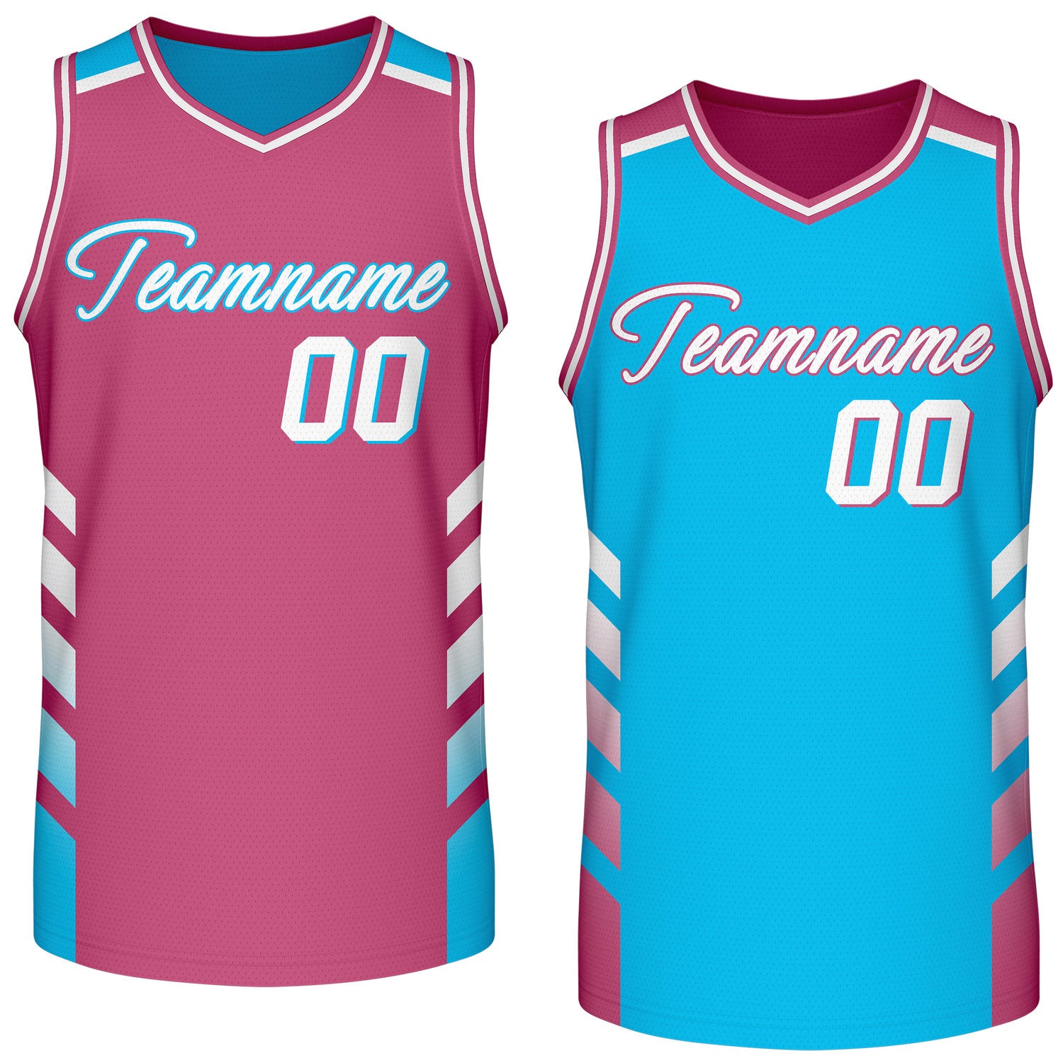 Custom reversible pink turquoise basketball jersey, personalized team name number logo breathable mesh sports top for men women youth game practice wear - Vosoli