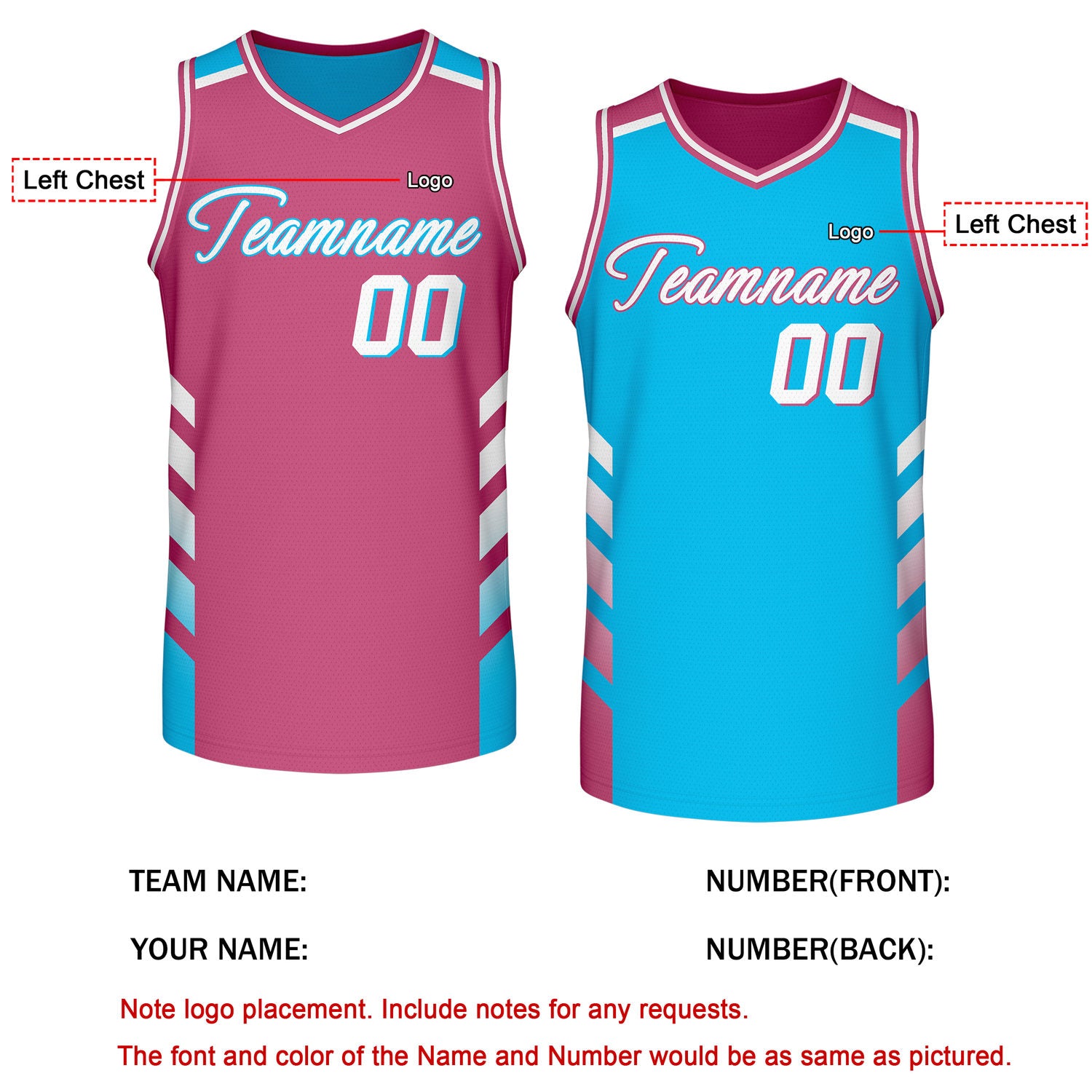 Custom Reversible Pink Turquoise Basketball Jersey | Personalized Team Jersey | Vosoli
