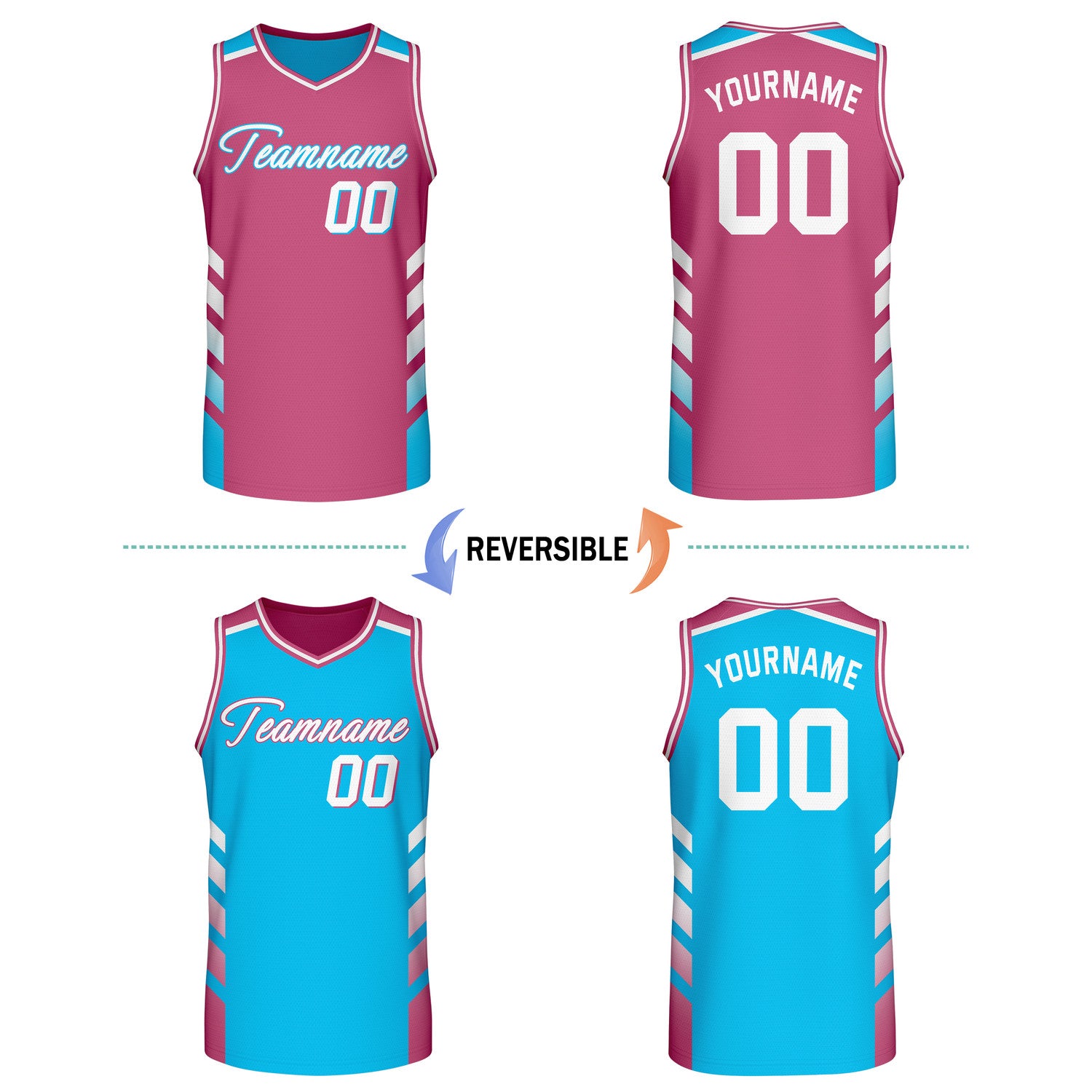 Custom Reversible Pink Turquoise Basketball Jersey | Personalized Team Jersey | Vosoli