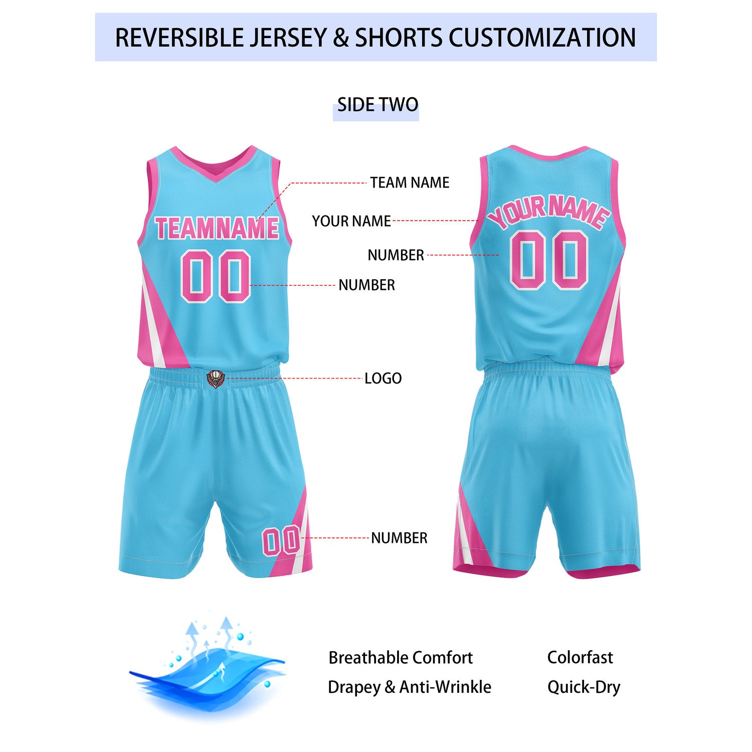 Custom Reversible Turquoise Orange Basketball Uniform Set | Team & Player Name - Vosoli
