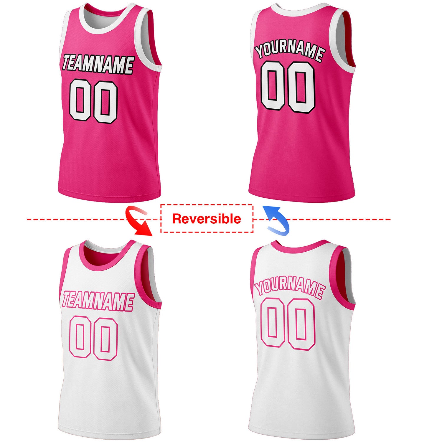 Custom Reversible Pink & White Basketball Jersey | Personalized Team Jersey | Vosoli
