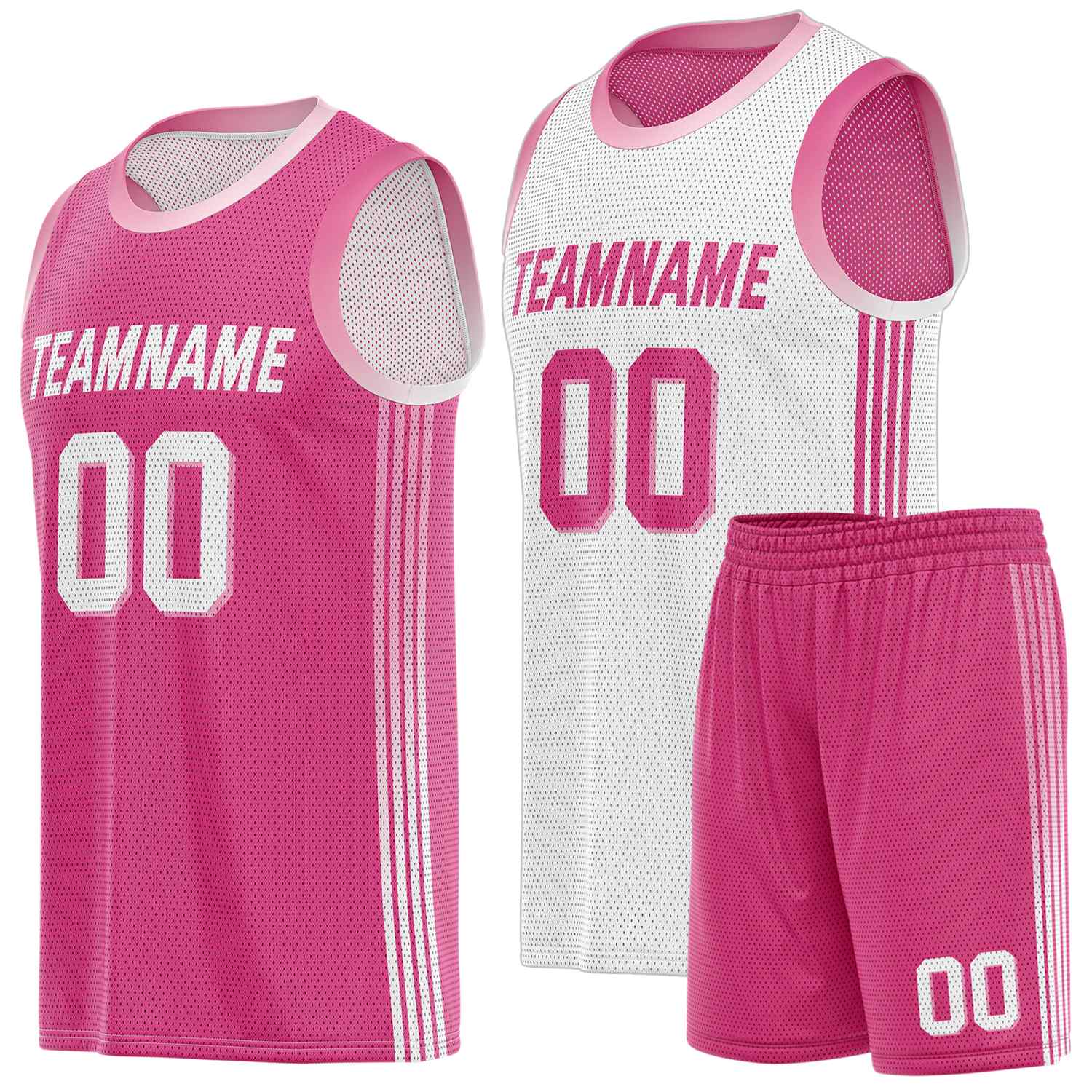 Custom Reversible Pink White Basketball Uniform Set | Team & Player Name - Vosoli