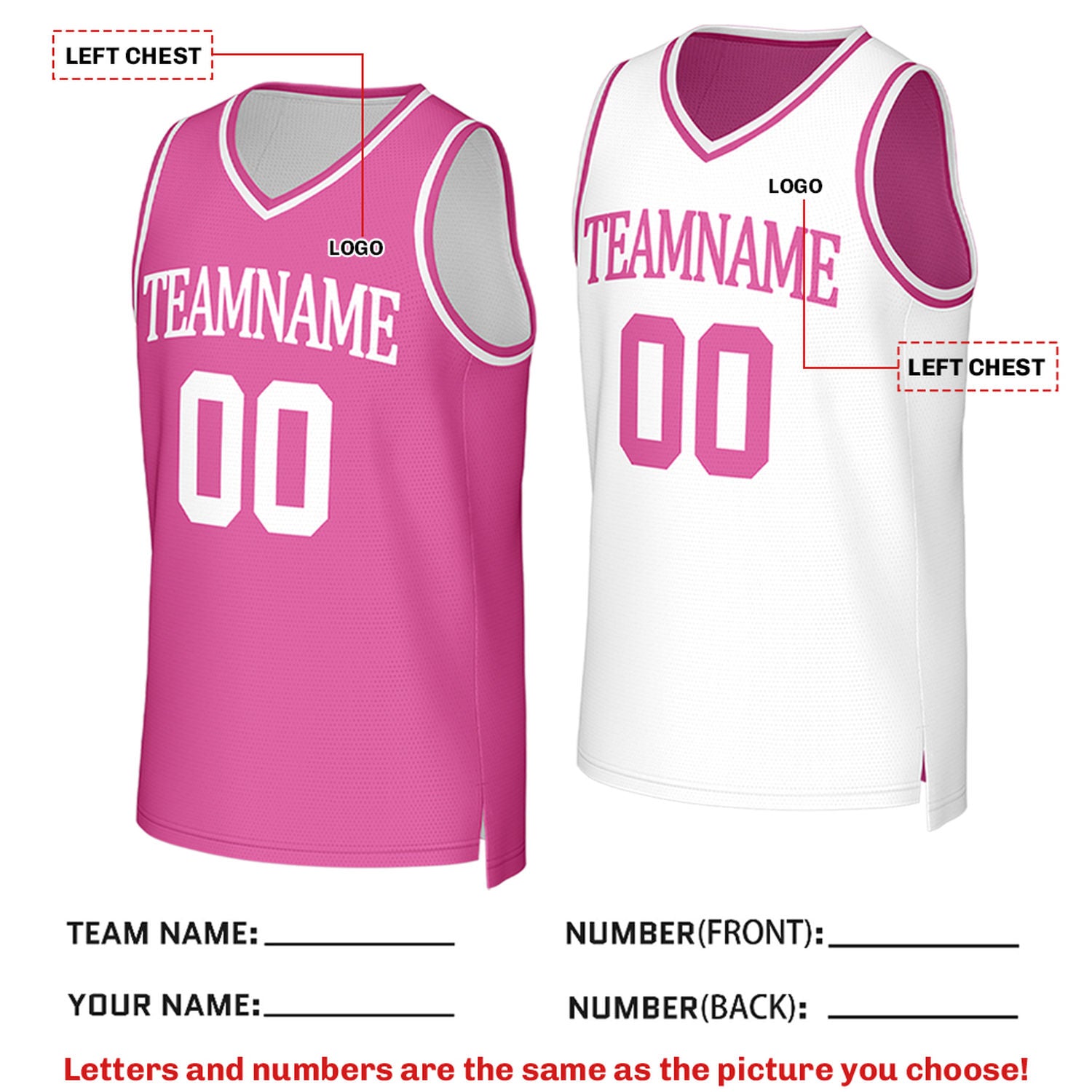 Custom Reversible Pink & White Mesh Basketball Jersey | Personalized Team Jersey | Vosoli