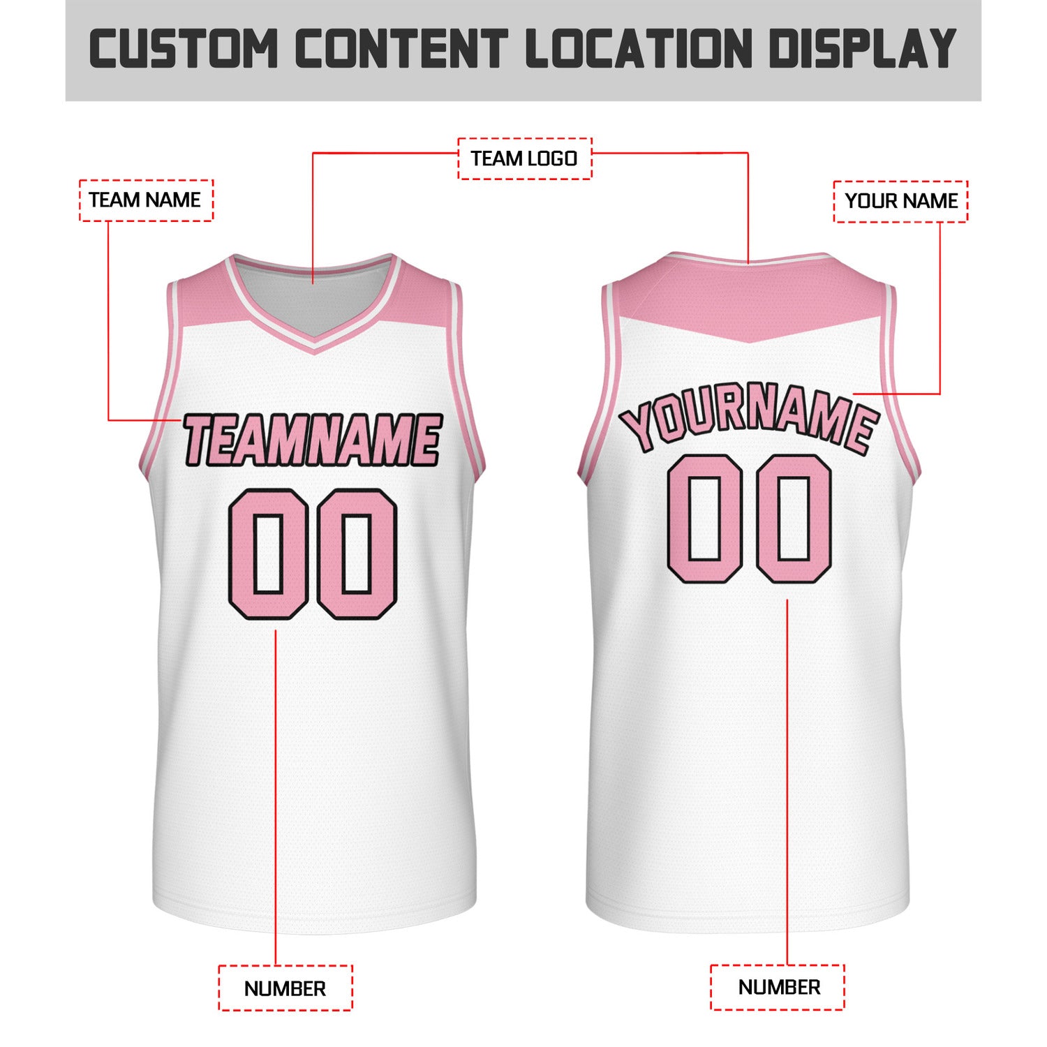 Custom Reversible Pink & White Mesh Basketball Jersey | Personalized Team Jersey | Vosoli