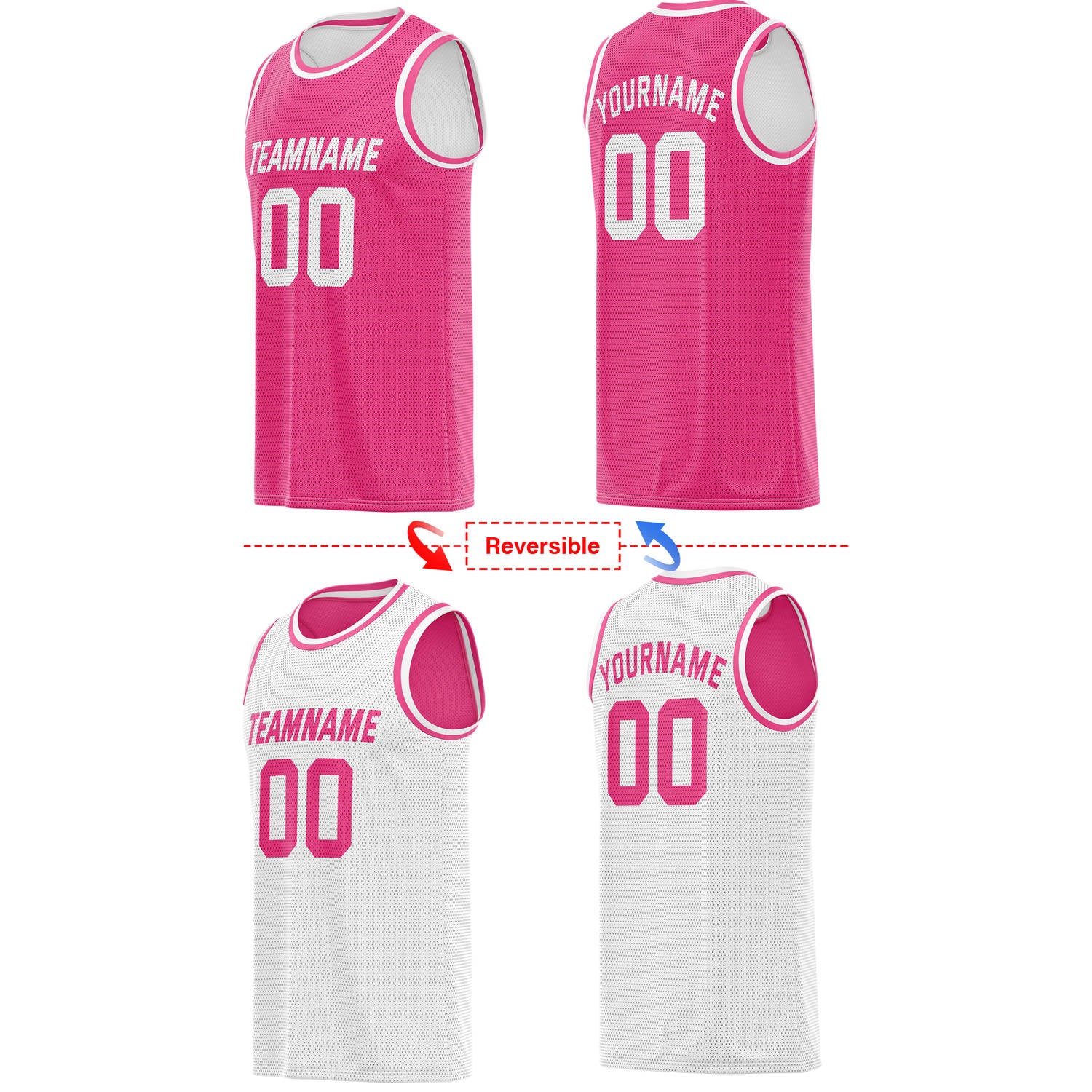 Custom Reversible Pink & White Mesh Basketball Jersey | Personalized Team Jersey | Vosoli