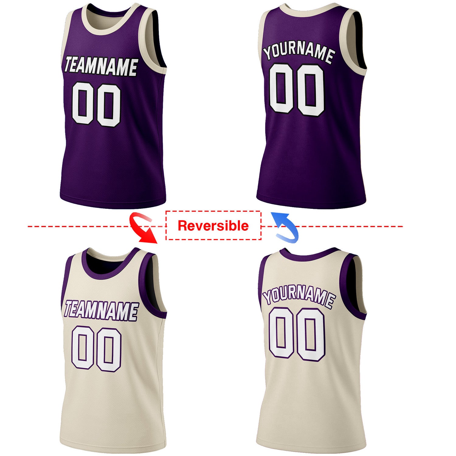 Custom Reversible Purple & Beige Basketball Jersey | Personalized Team Jersey | Vosoli