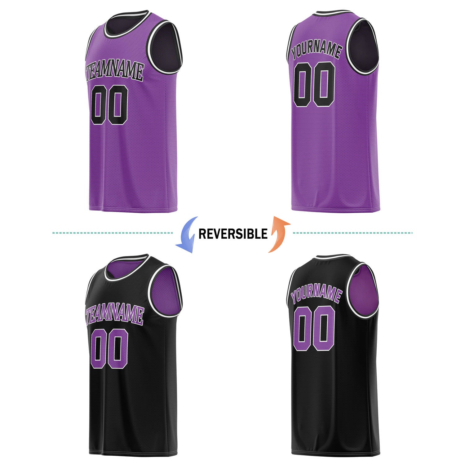 Custom Reversible Purple & Black Basketball Jersey | Personalized Team Name & Number - Vosoli