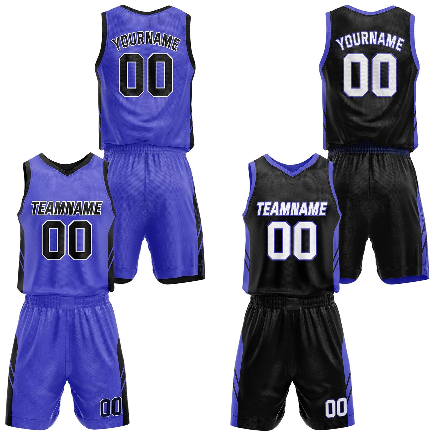 Custom Reversible Purple Black Basketball Jersey and Shorts Set, Personalized Team Name Number Breathable Mesh Uniform for Men Women Youth