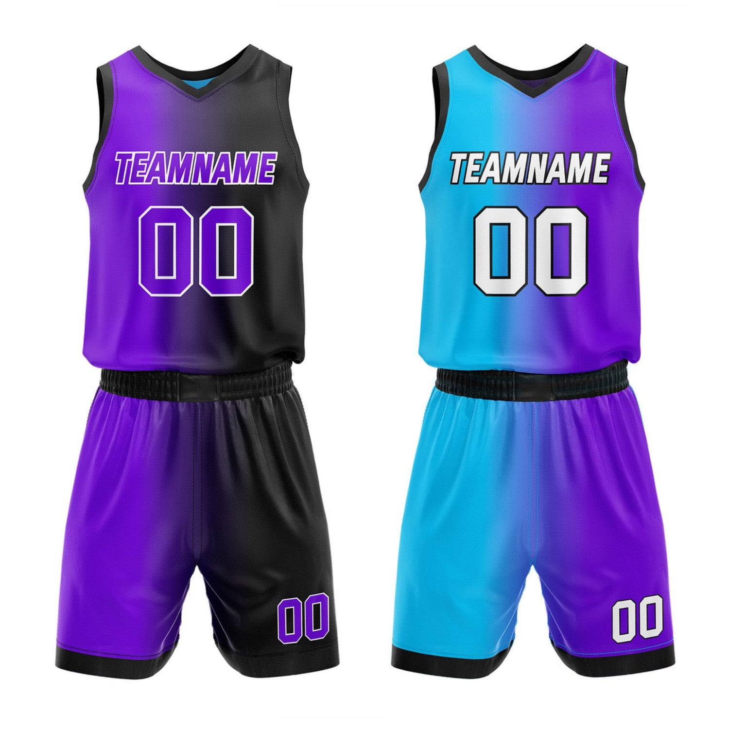 Custom Reversible Purple Black Cyan Basketball Uniform Set | Team & Player Name - Vosoli