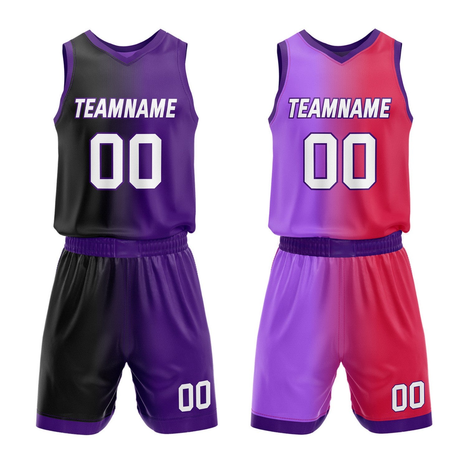 Custom Reversible Purple Black Red Basketball Uniform Set | Team & Player Name - Vosoli