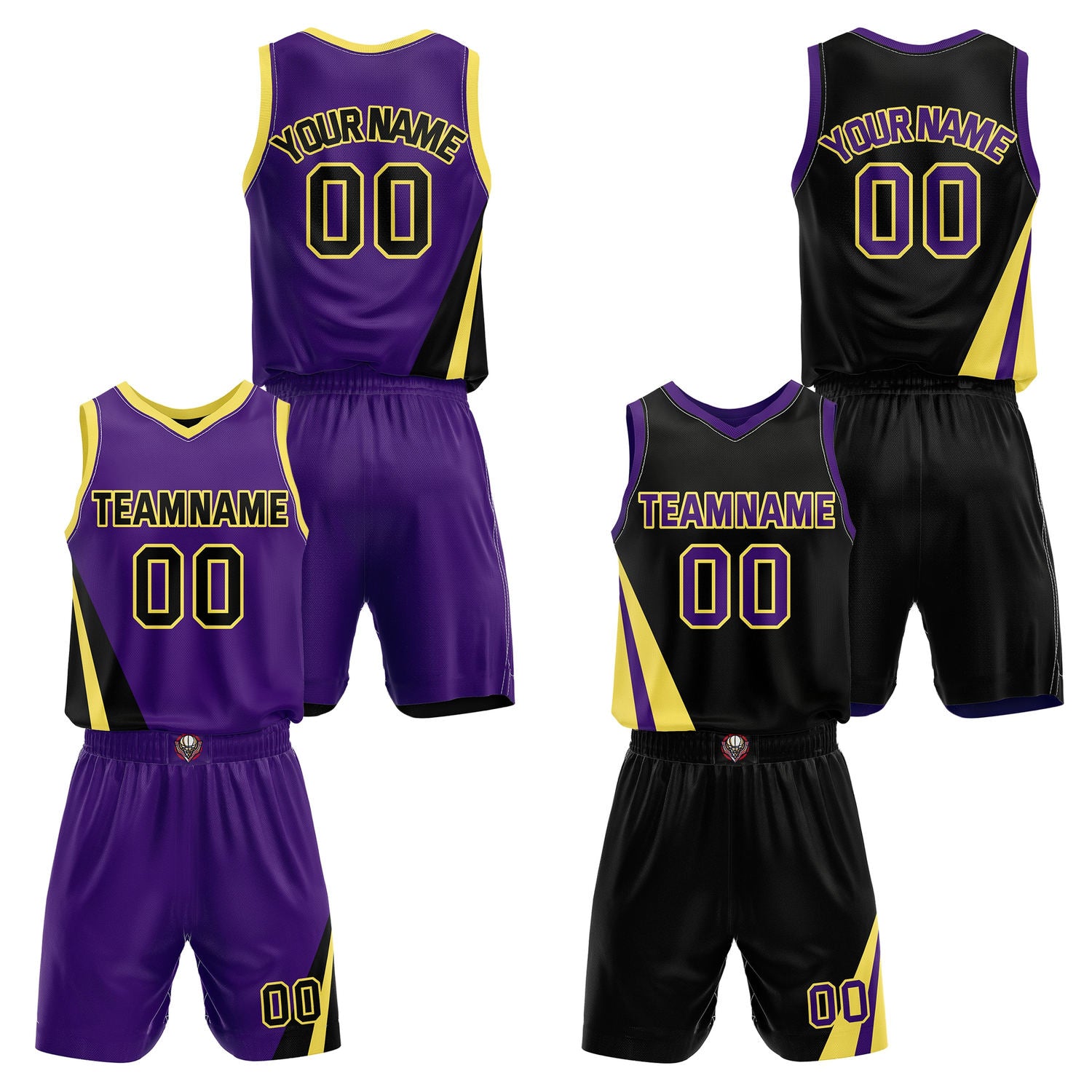 Custom Reversible Purple Black Yellow Basketball Uniform Set | Team & Player Name - Vosoli