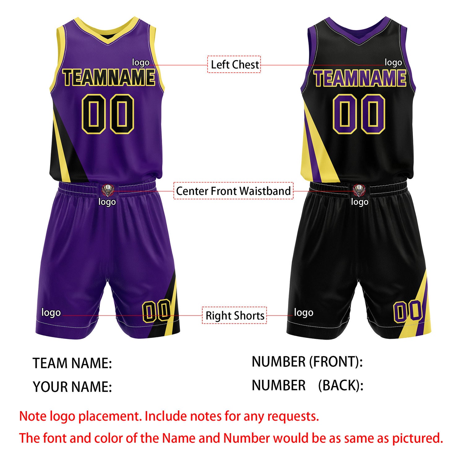 Custom Reversible Purple Black Yellow Basketball Uniform Set | Team & Player Name - Vosoli
