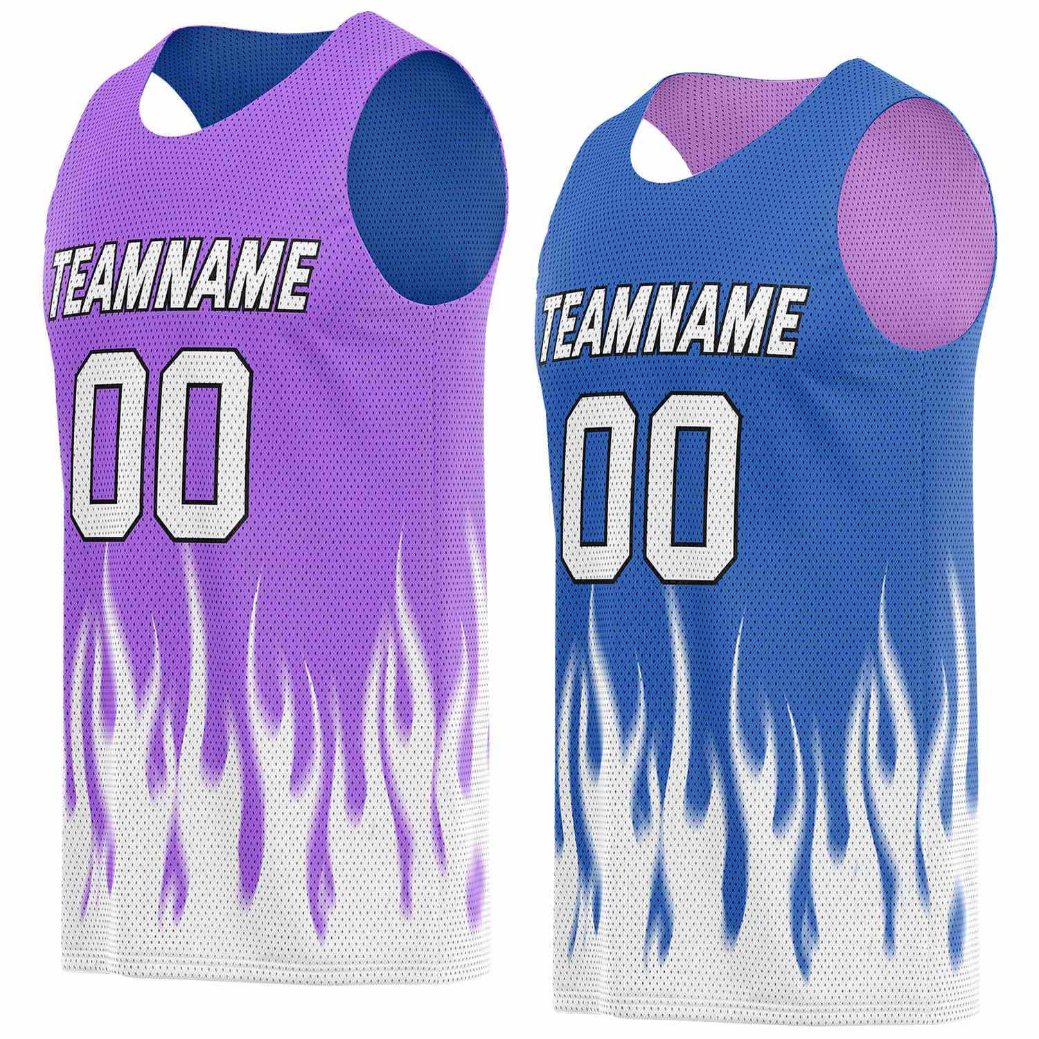 Custom Reversible Purple Blue Flame Basketball Jersey | Personalized Team Top - Vosoli