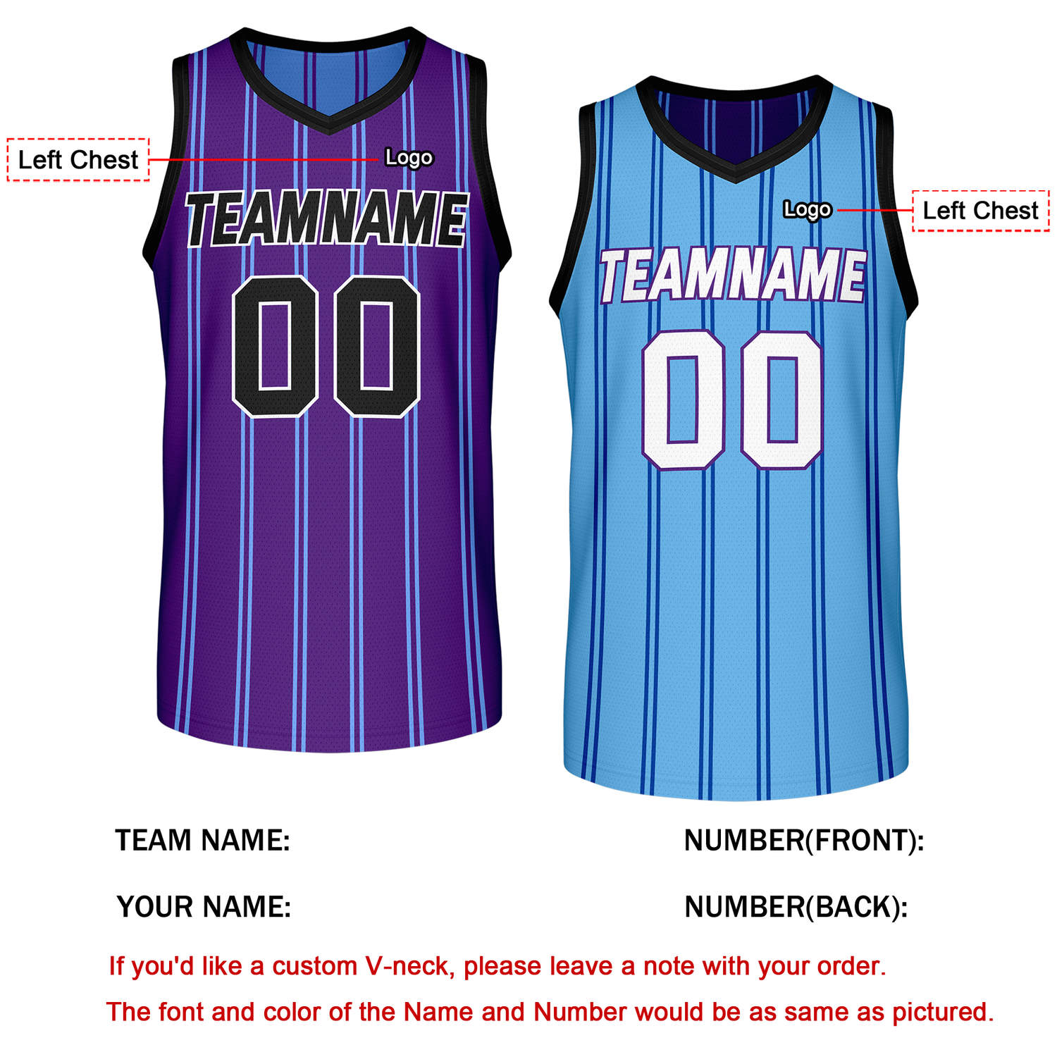 Custom Reversible Purple Blue Striped Basketball Jersey | Team Name & Number - Vosoli