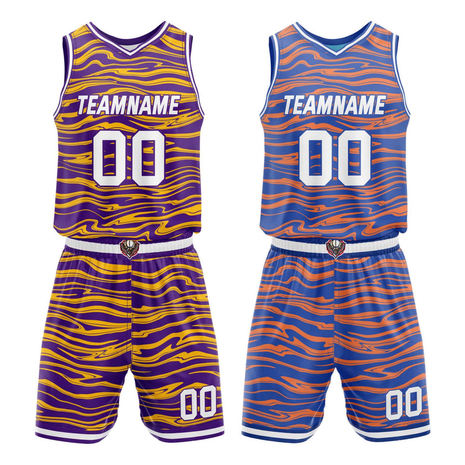 Custom Reversible Purple & Blue Wave Basketball Jersey Set - Personalized Team Name, Number & LOGO | Vosoli