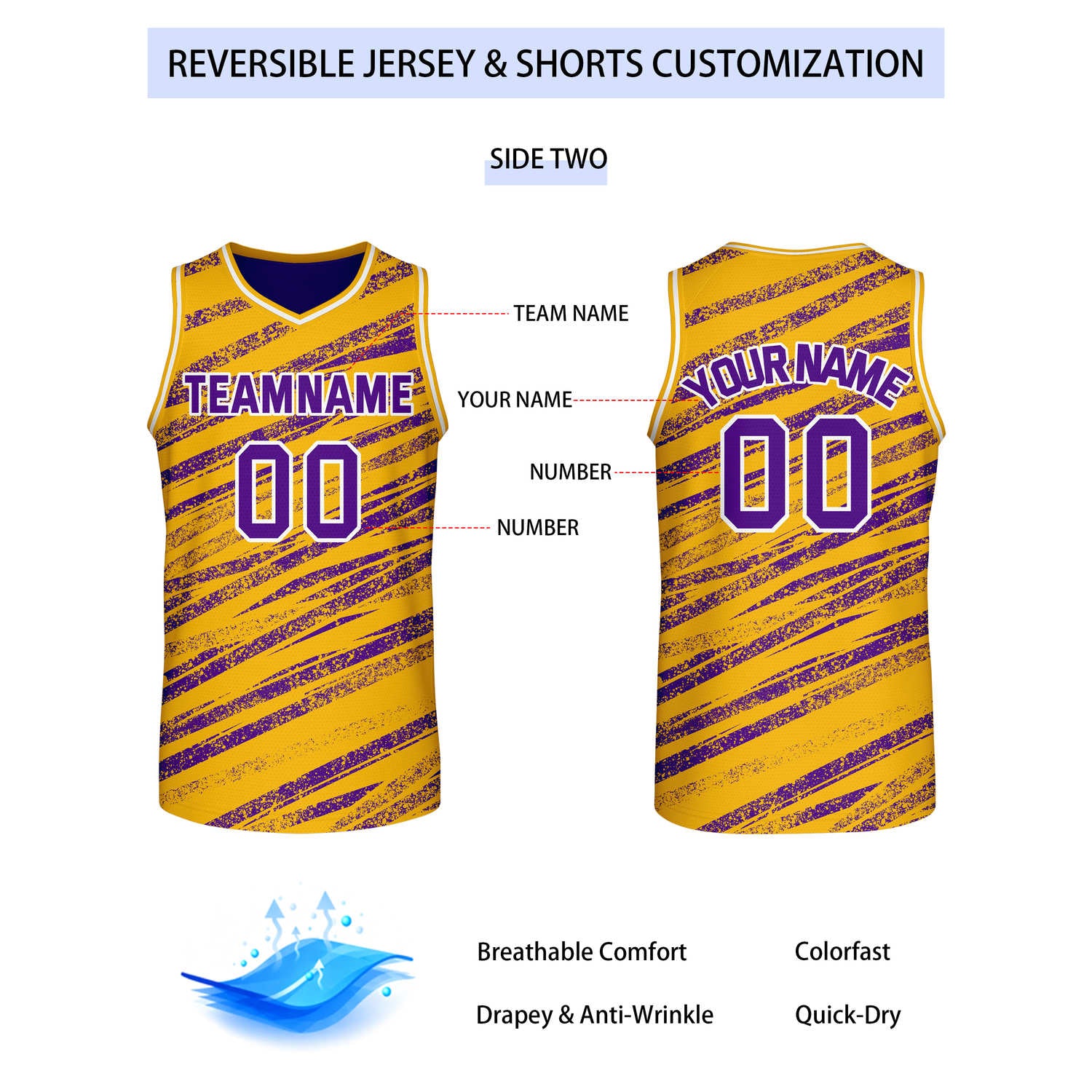 Custom Reversible Purple Gold Basketball Jersey | Team & Player Name - Vosoli