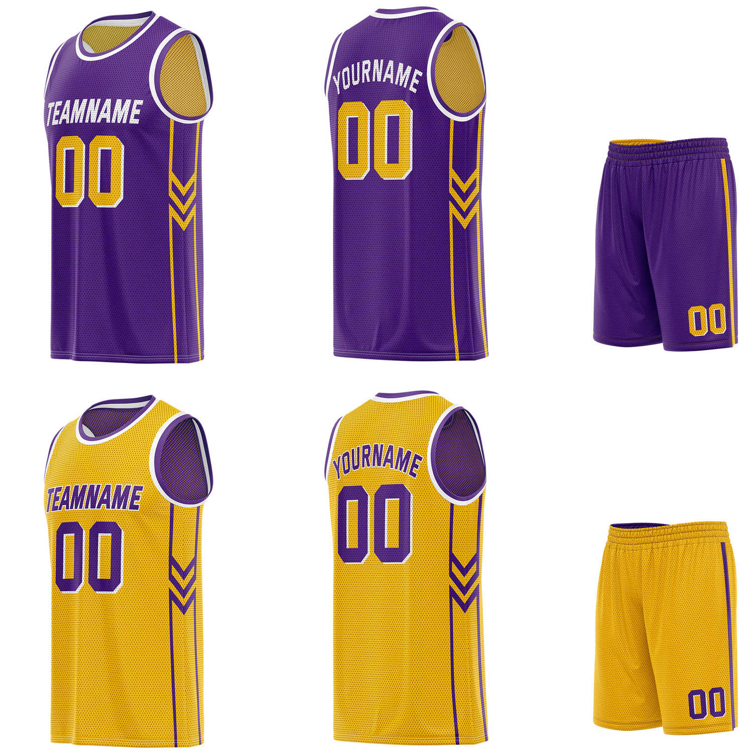 Custom Reversible Purple Gold Basketball Uniform Set | Team Name & Number - Vosoli