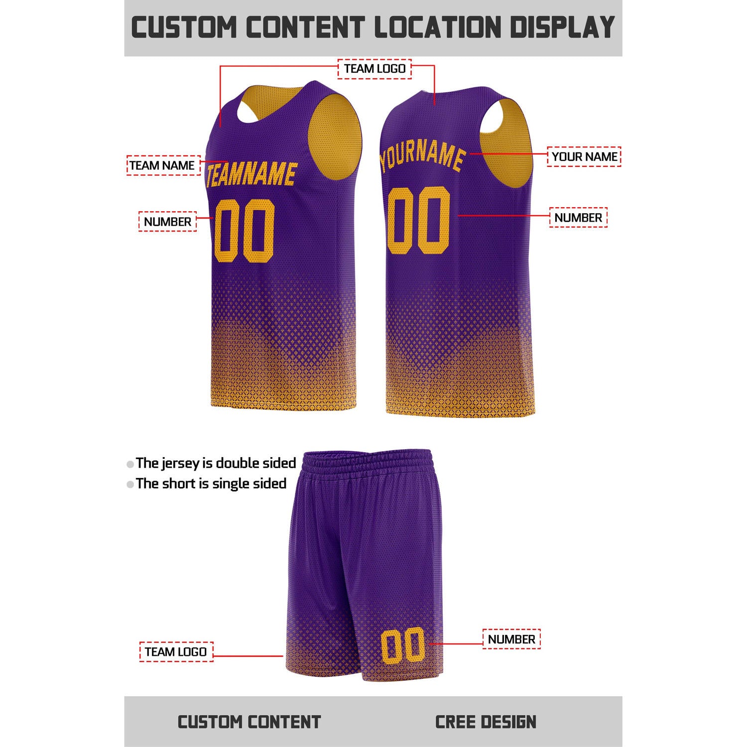 Custom Reversible Purple & Gold Mesh Basketball Uniform | Personalized Team Set | Vosoli