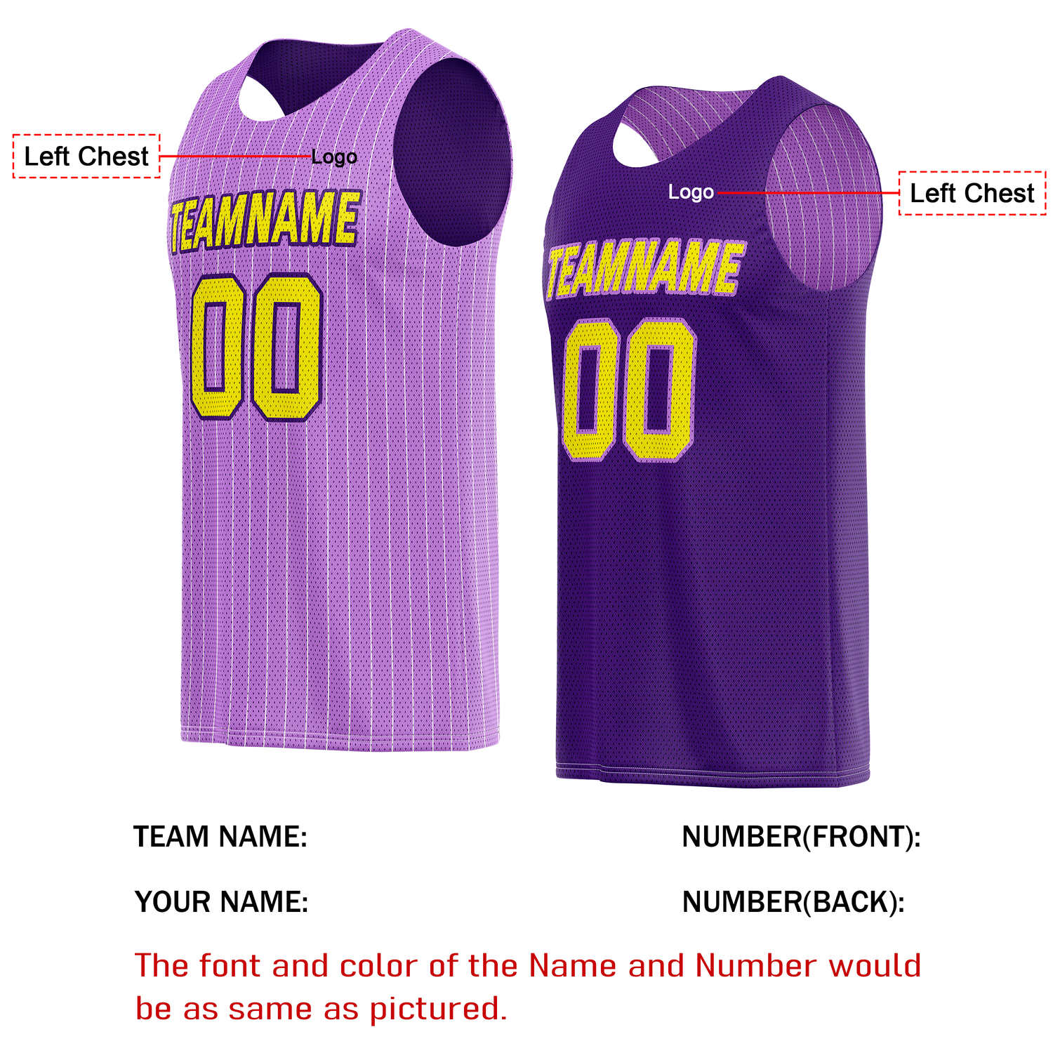 Custom Reversible Purple Gold Striped Basketball Jersey | Personalized Team Name, Number & LOGO | Vosoli