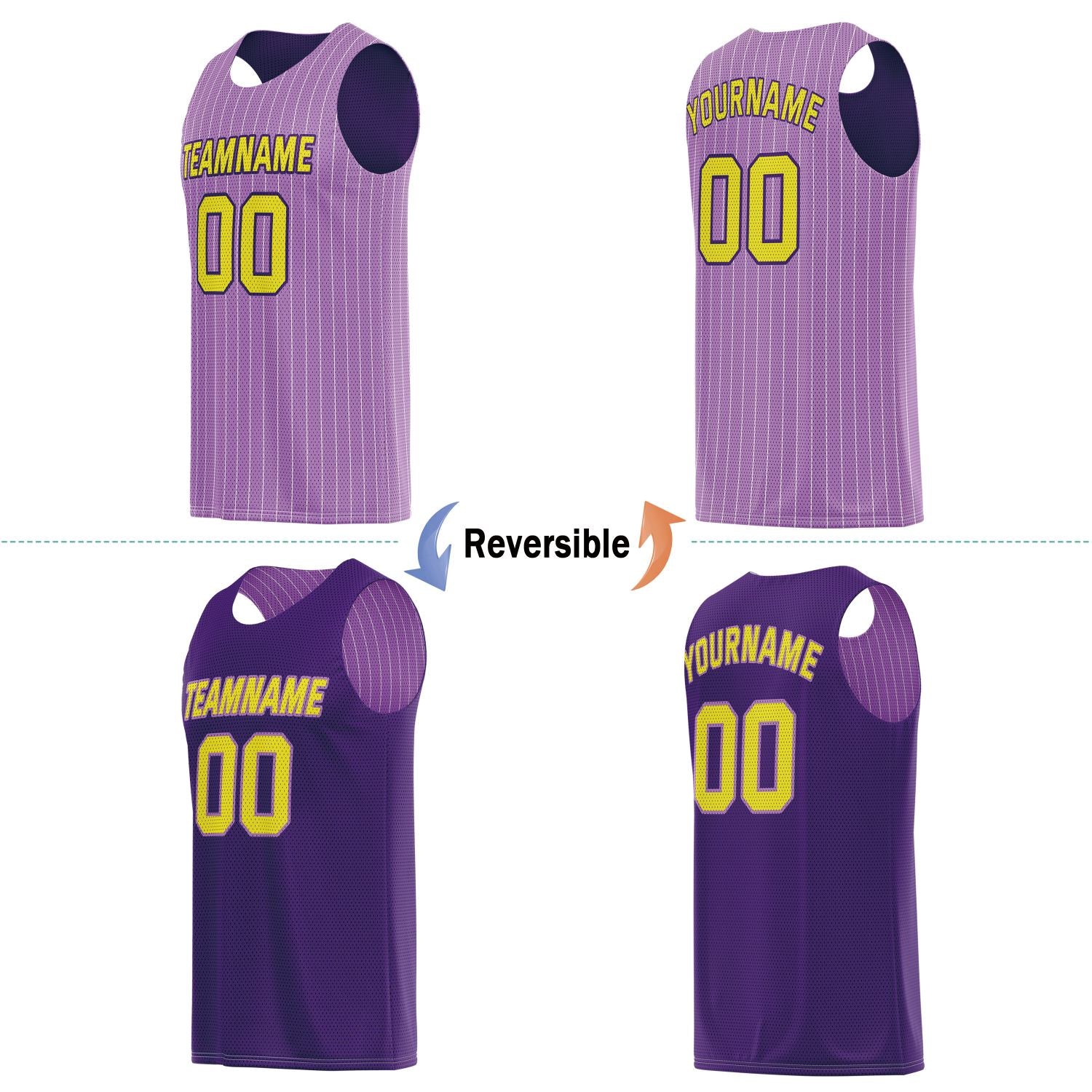 Custom Reversible Purple Gold Striped Basketball Jersey | Personalized Team Name, Number & LOGO | Vosoli