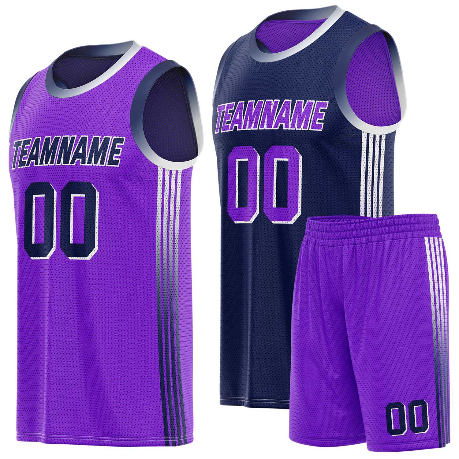 Custom Reversible Purple Navy Basketball Uniform Set | Team & Player Name - Vosoli