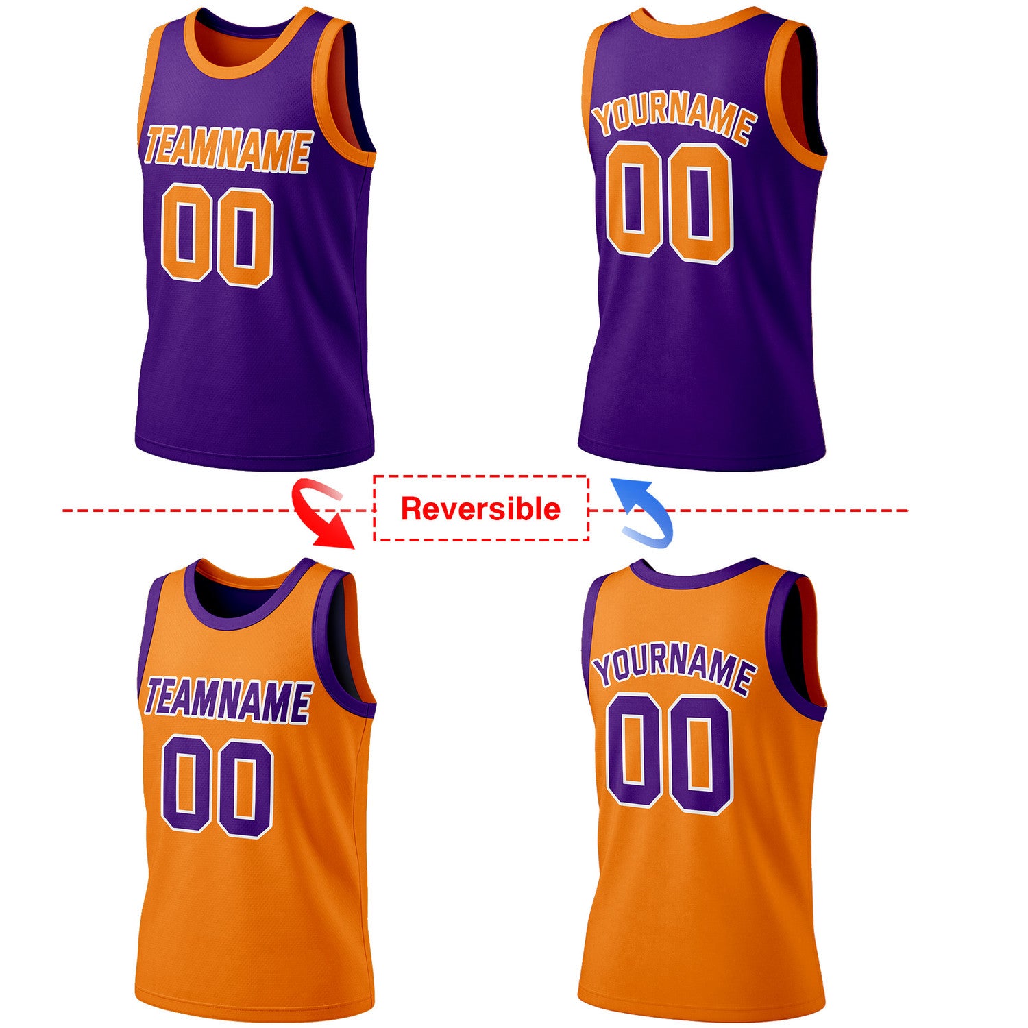 Custom Reversible Purple & Orange Basketball Jersey | Personalized Team Jersey | Vosoli