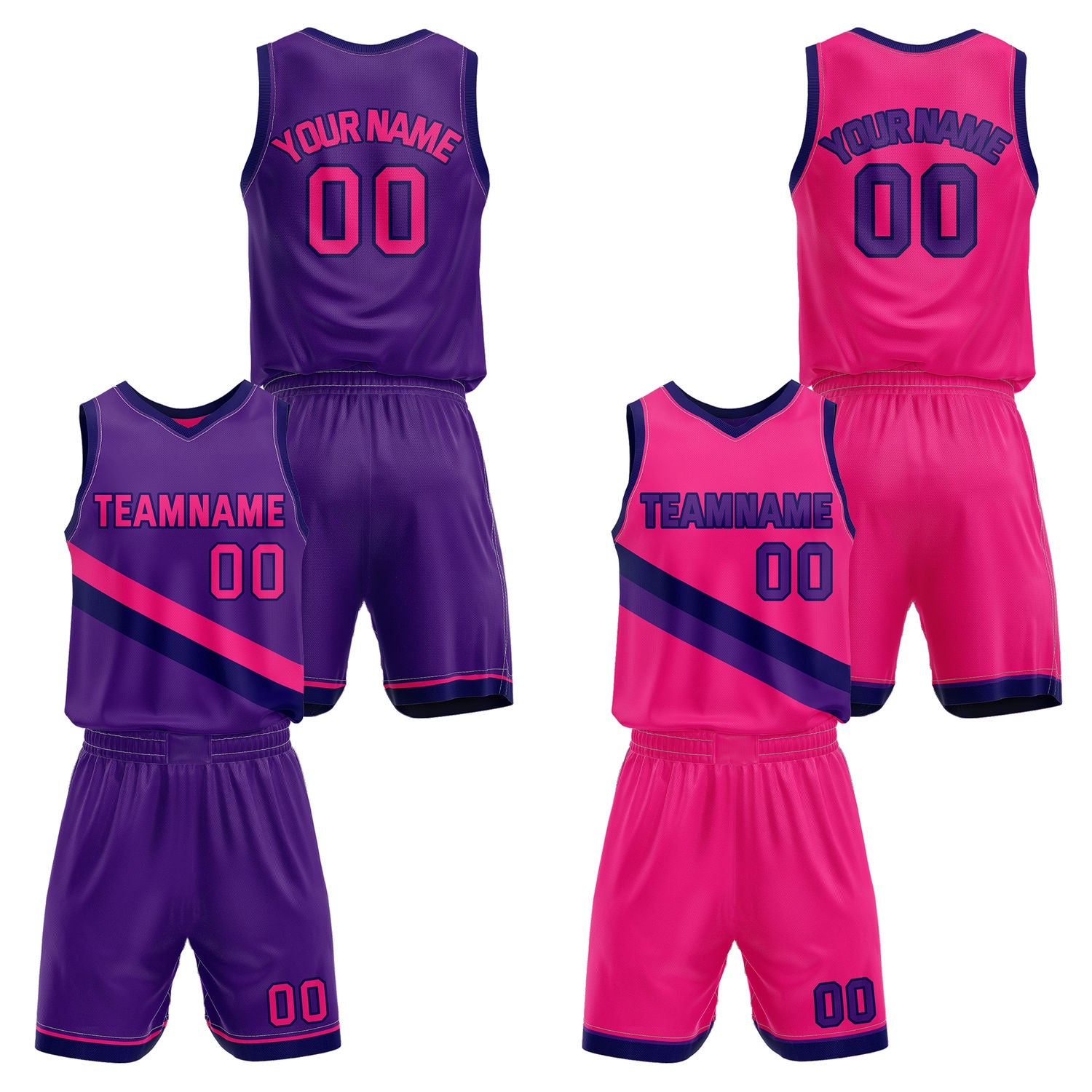 Custom Reversible Purple Pink Basketball Uniform Set | Team & Player Name - Vosoli