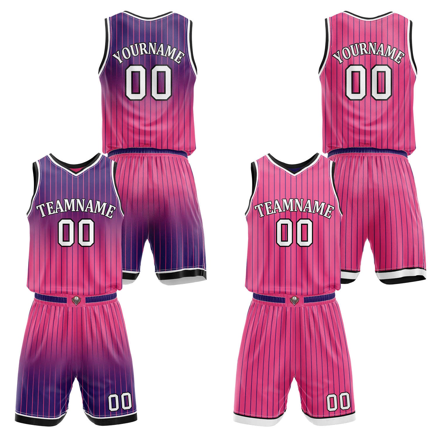 Custom Reversible Purple Pink Gradient Striped Basketball Uniform Set | Team & Player Name - Vosoli