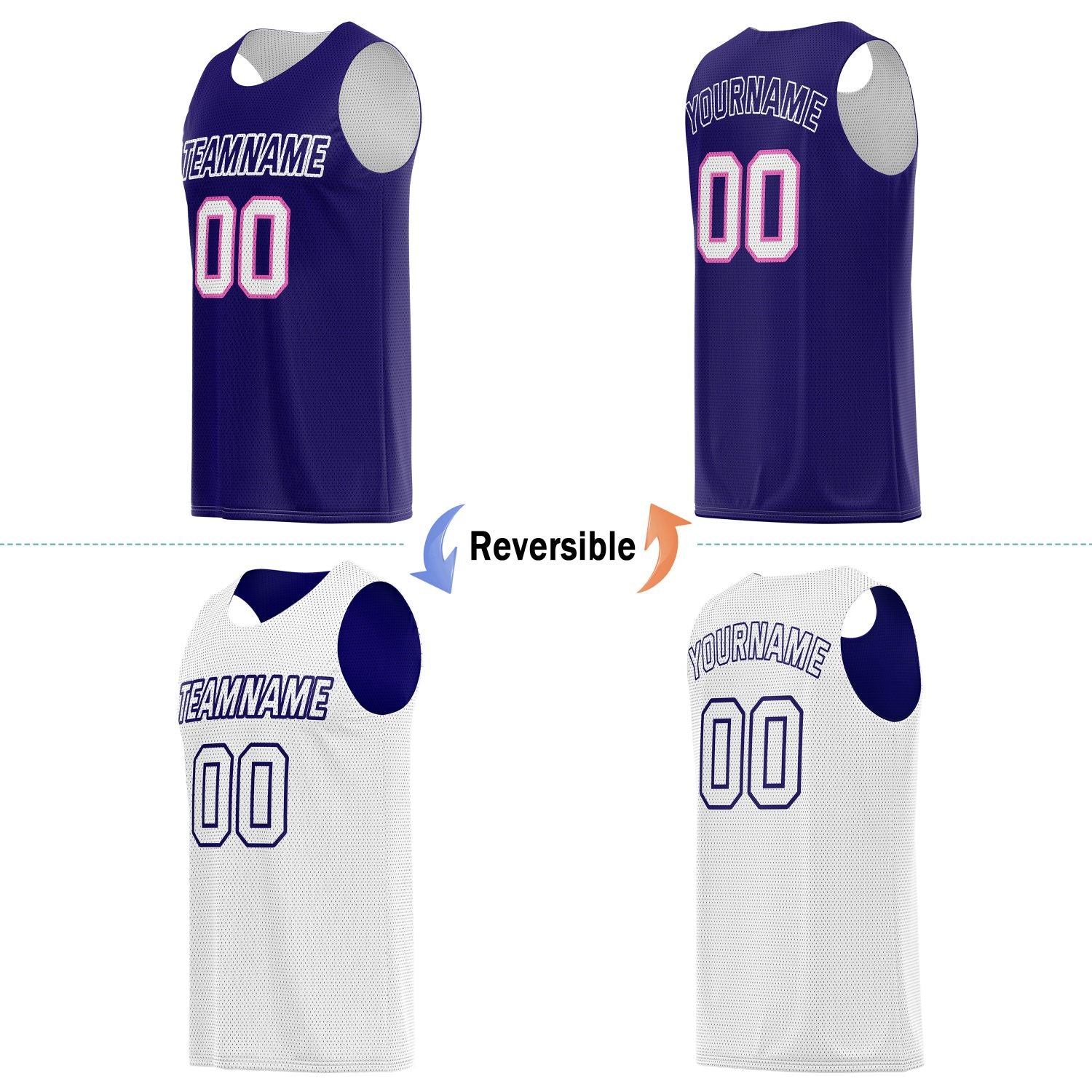 Custom Reversible Purple & White Basketball Jersey | Personalized Team Name & Number - Vosoli