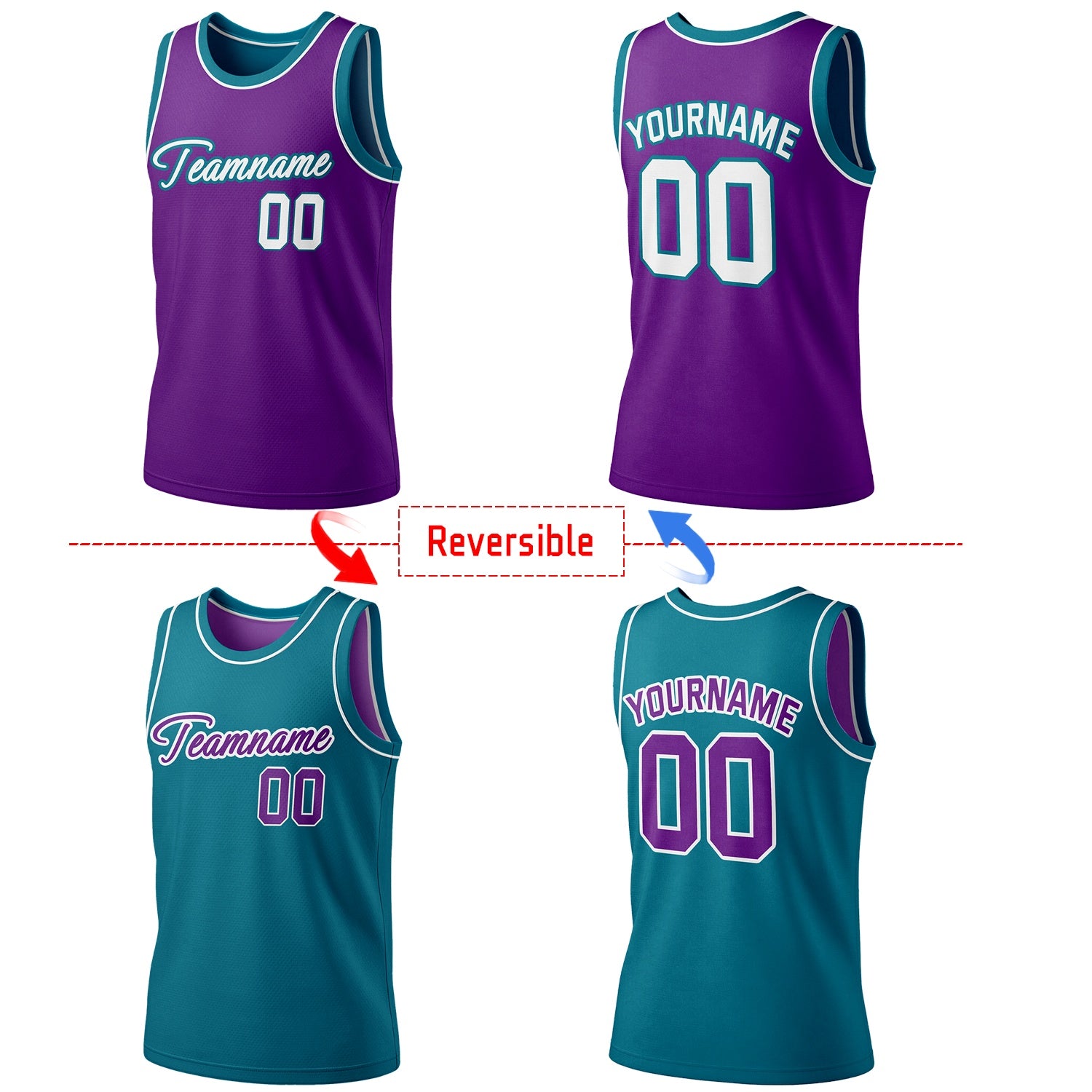Custom Reversible Purple & Teal Basketball Jersey | Personalized Team Jersey | Vosoli