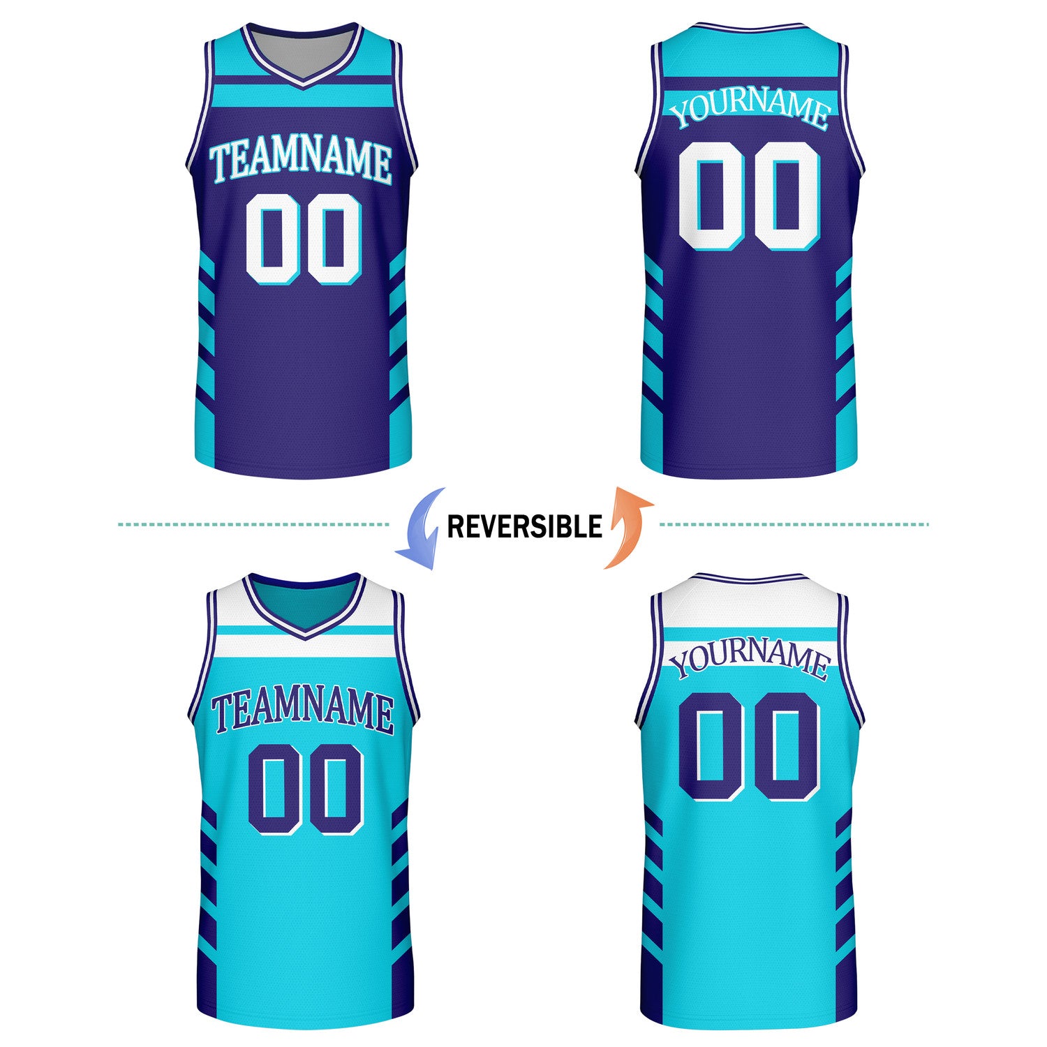 Custom Reversible Purple Turquoise Basketball Jersey | Personalized Team Jersey | Vosoli