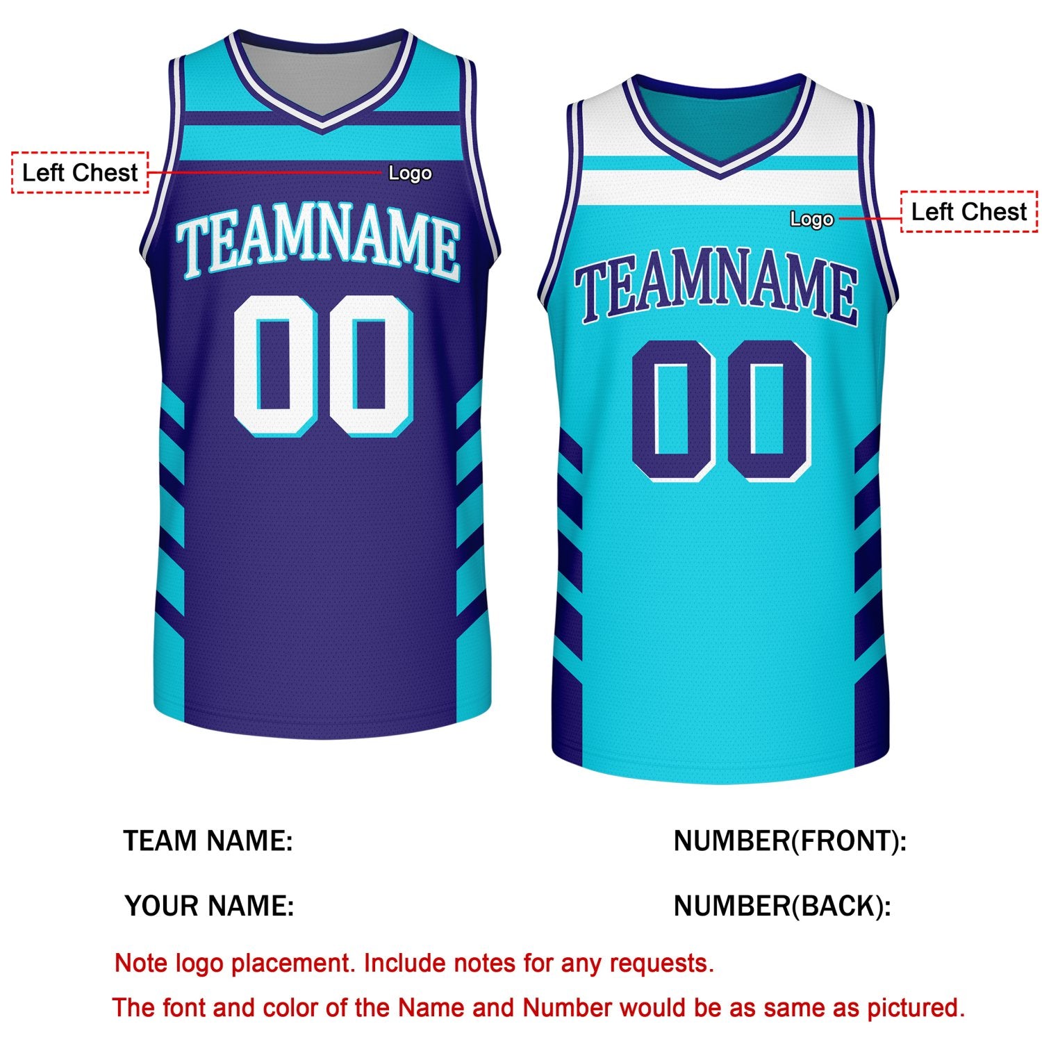 Custom Reversible Purple Turquoise Basketball Jersey | Personalized Team Jersey | Vosoli