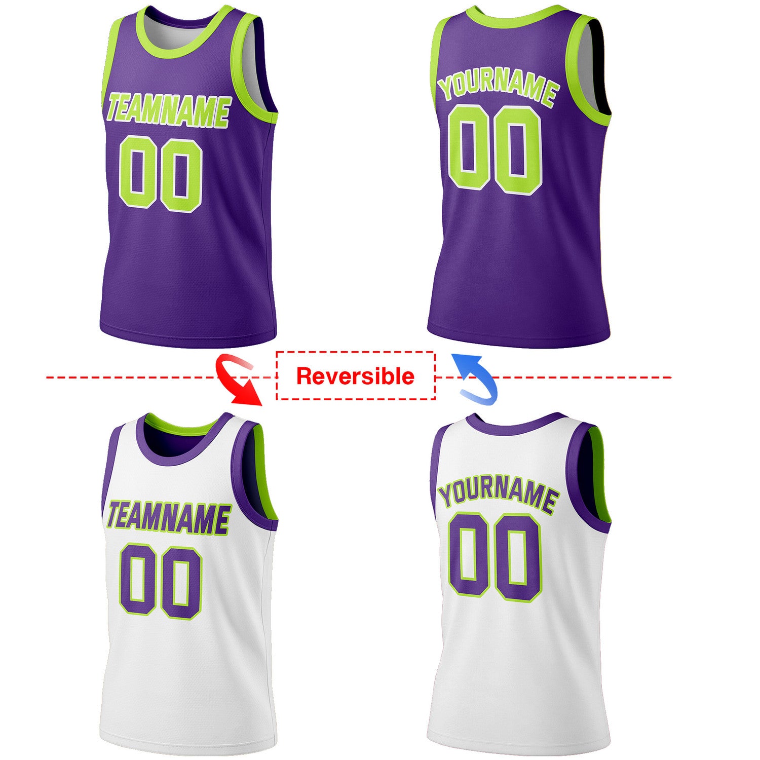 Custom Reversible Purple & White Basketball Jersey | Personalized Team Jersey | Vosoli