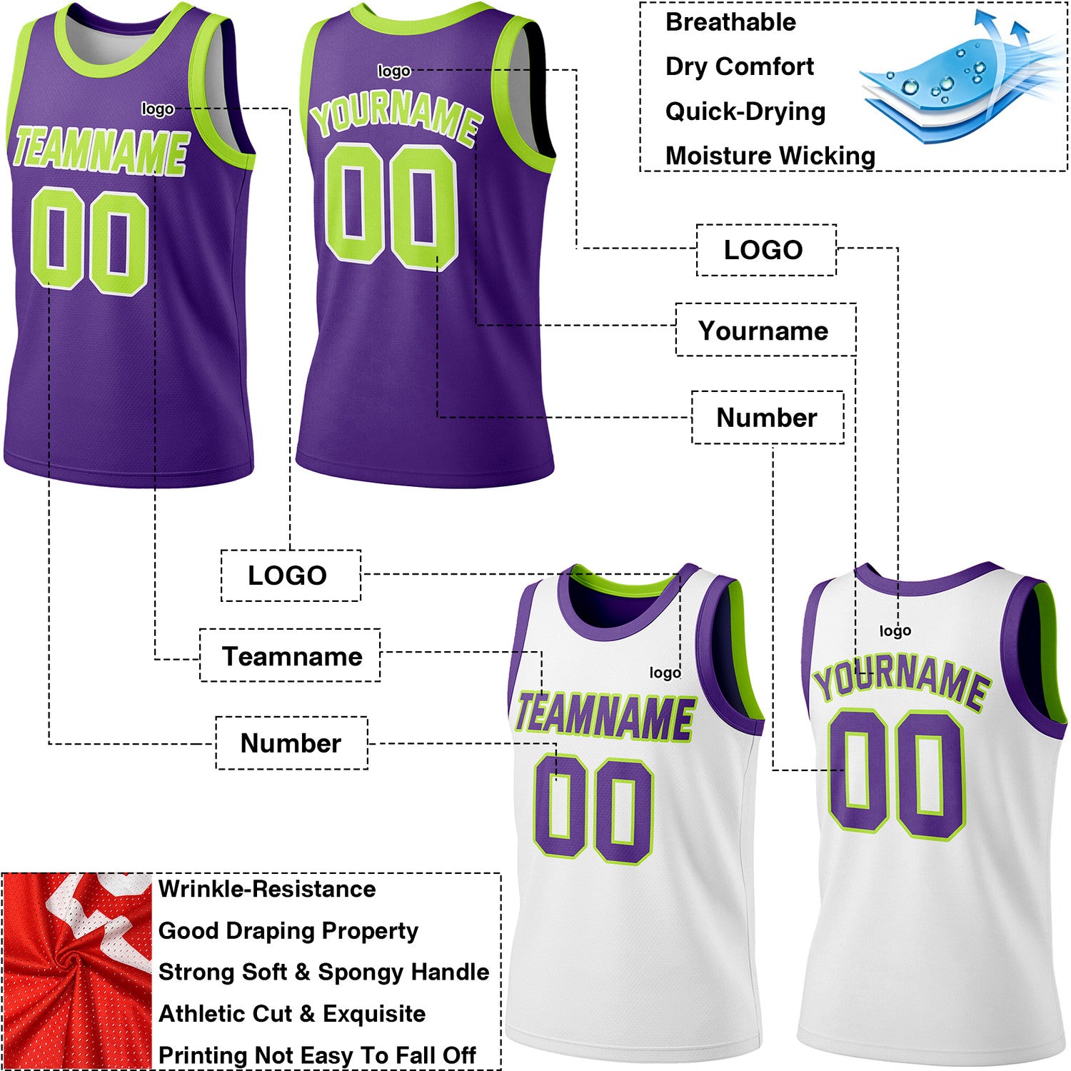 Custom Reversible Purple & White Basketball Jersey | Personalized Team Jersey | Vosoli