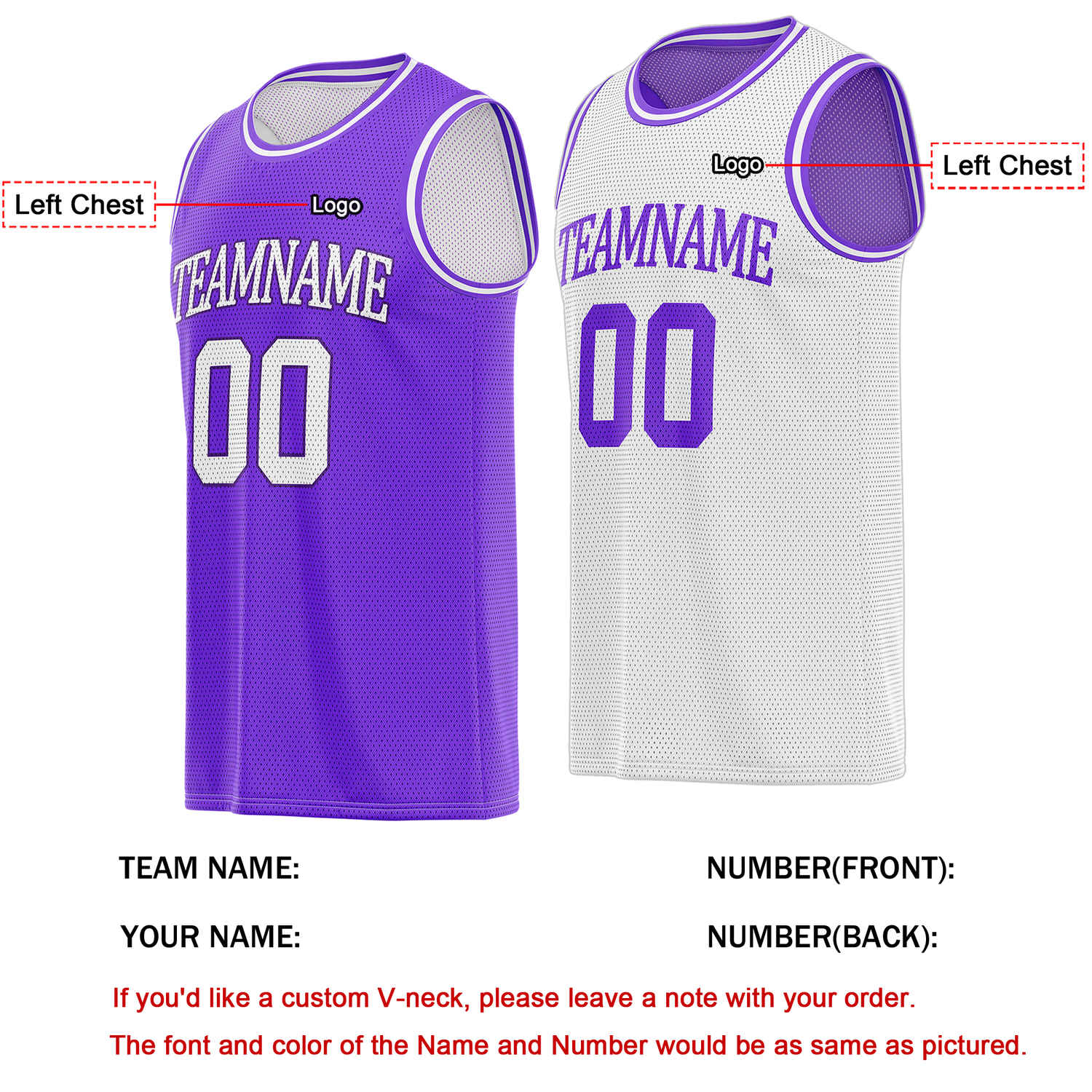Custom Reversible Purple & White Basketball Jersey | Personalized Team Name & Number - Vosoli