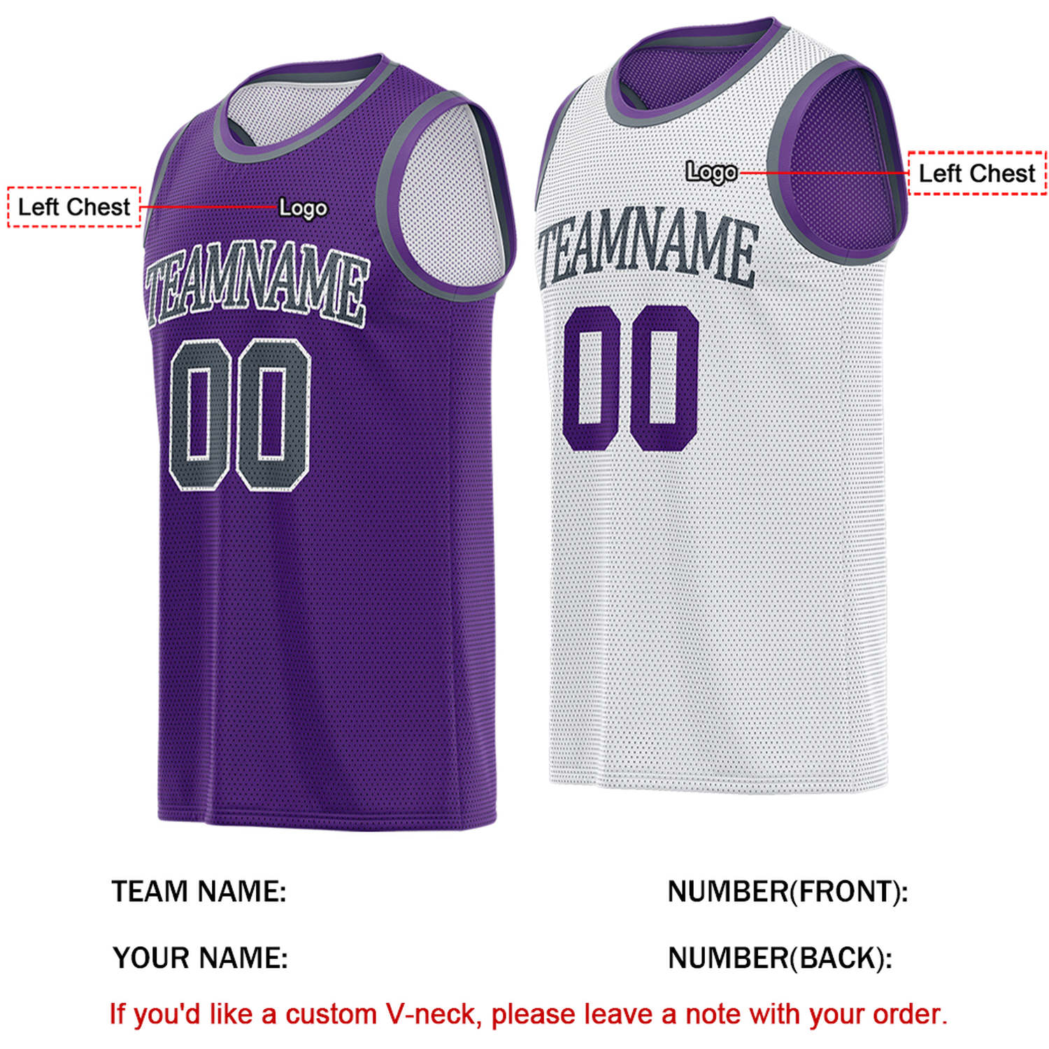 Custom Reversible Purple & White Basketball Jersey | Personalized for Team Sports - Vosoli