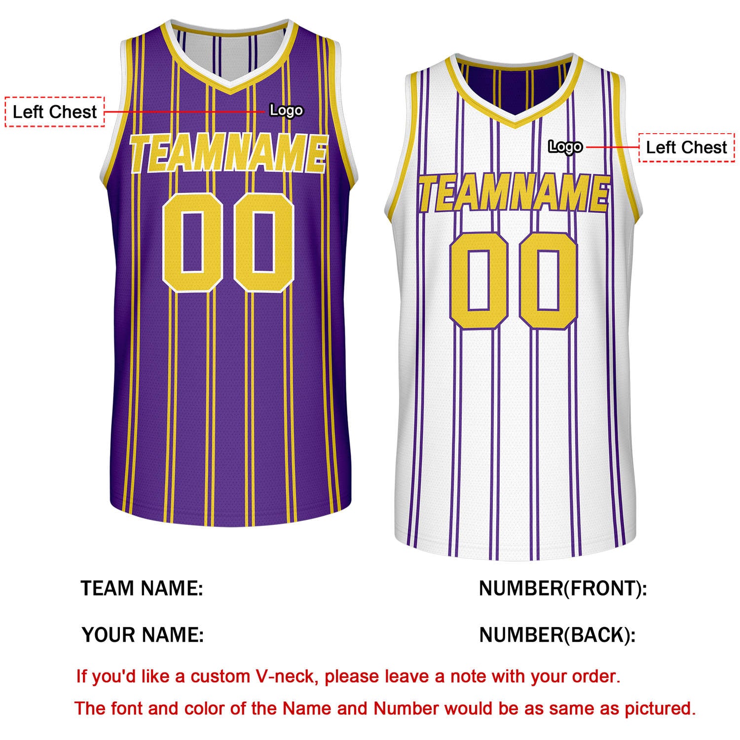 Custom Reversible Purple White Gold Striped Basketball Jersey | Team Name & Number - Vosoli
