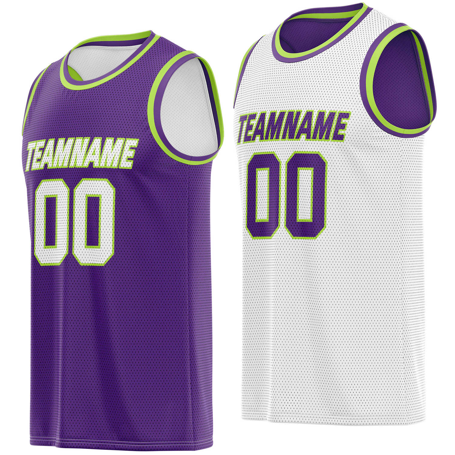 Custom reversible purple white basketball jersey, personalized team name number Logo breathable Mesh sports top for men women youth game practice - Vosoli