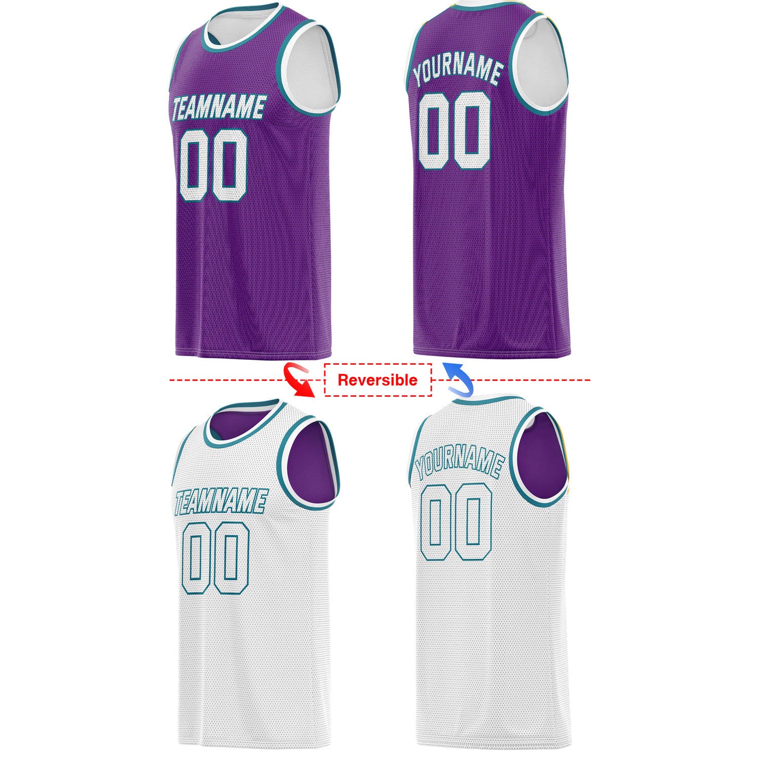Custom Reversible Purple & White Mesh Basketball Jersey | Personalized Team Jersey | Vosoli