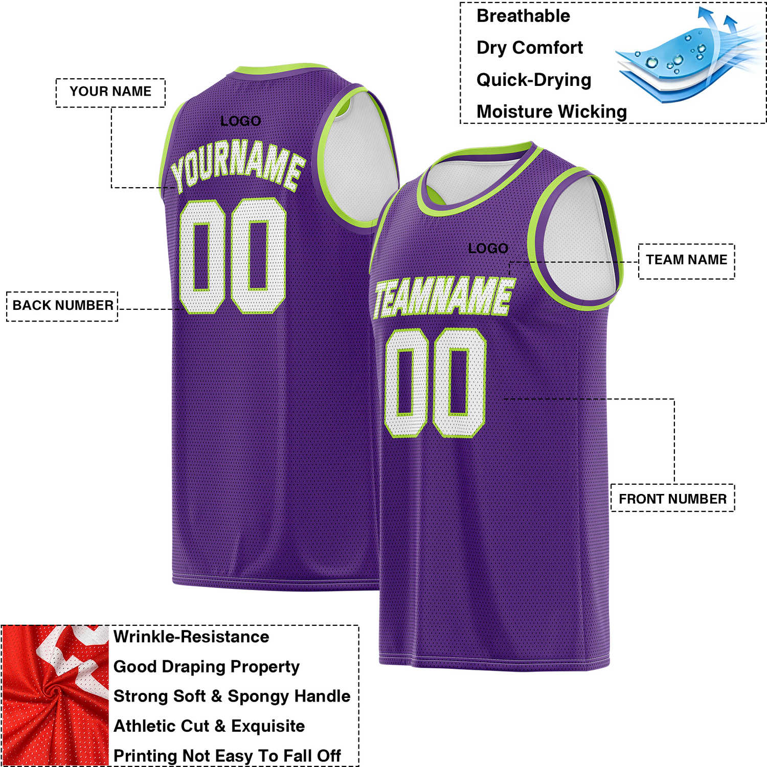 Custom Reversible Purple & White Mesh Basketball Jersey | Personalized Team Jersey | Vosoli